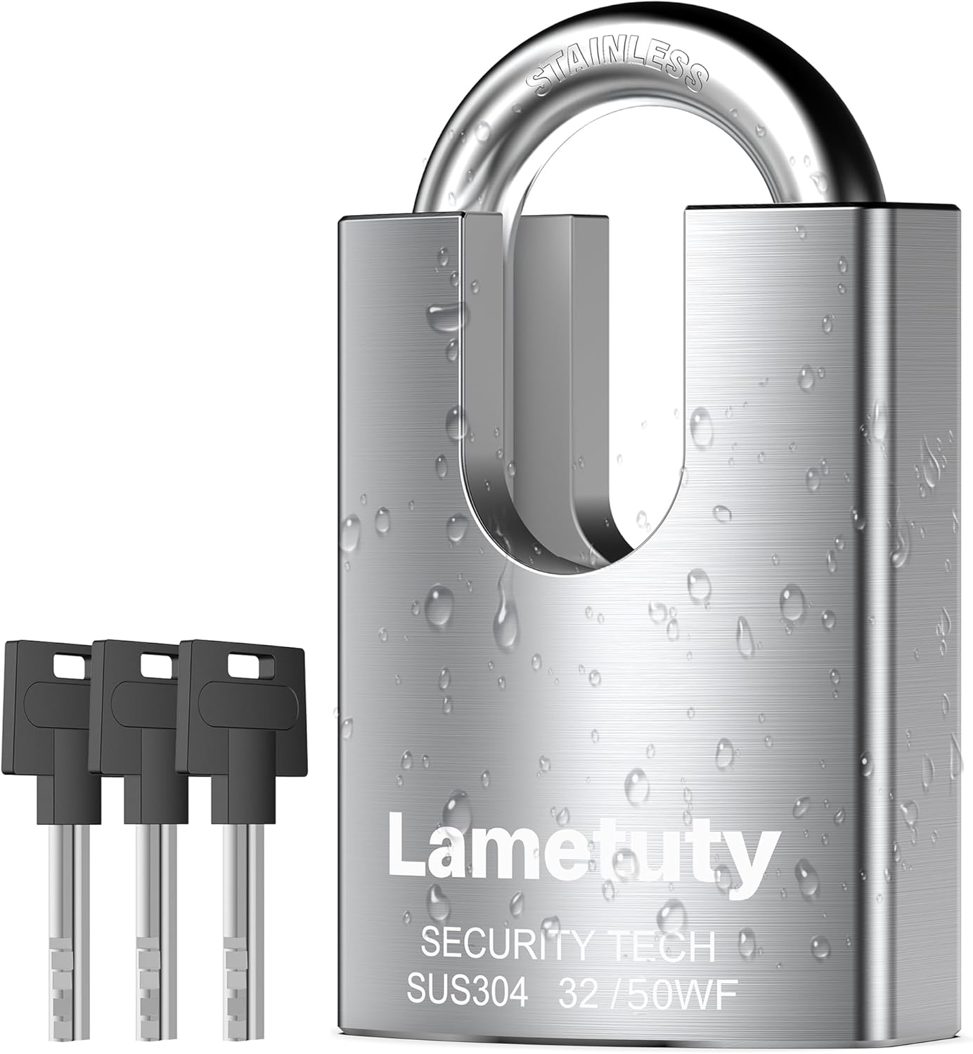 Keyed Padlock for Outdoor Use, 50mm Width Anti Rust Heavy Duty Padlock Weatherproof, Stainless Steel Security Padlock for Door, Gate, Garden, Garages, Fence, Warehouse, Tool Box (50mm-3Keys)