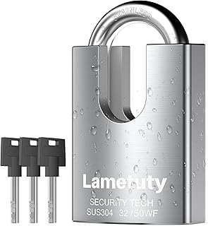 Keyed Padlock for Outdoor Use, 50mm Width Anti Rust Heavy Duty Padlock Weatherproof, Stainless Steel Security Padlock for Door, Gate, Garden, Garages, Fence, Warehouse, Tool Box (50mm-3Keys)