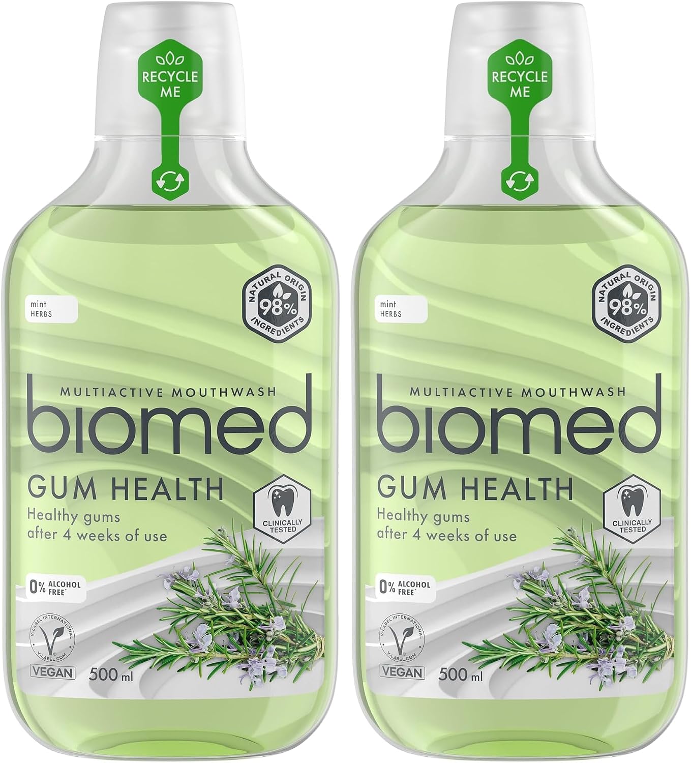 Biomed Well Gum Natural Mouthwash with Eucalyptus and Essential Oils to Promote Healthy Gums, Alcohol Free, Mint - 500ml (Pack of 2)