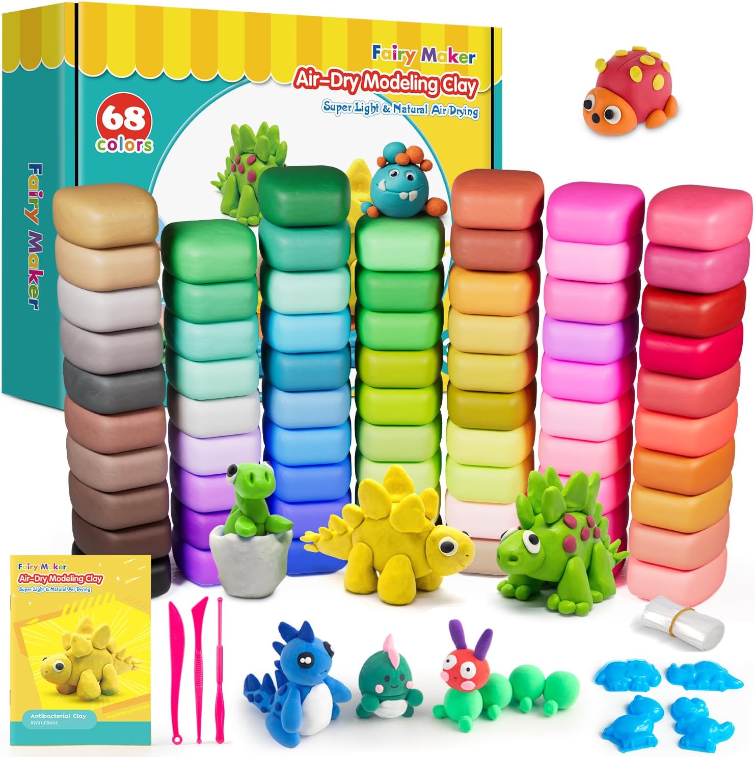 FairyMaker Air Dry Clay for Kids, 68 Colors Ultra Light Modeling Clay, Non-Toxic Magic Clay with Tools & Tutorial Book, Creative DIY Arts and Crafts Kit, Christmas Birthday Gift for Boys & Girls