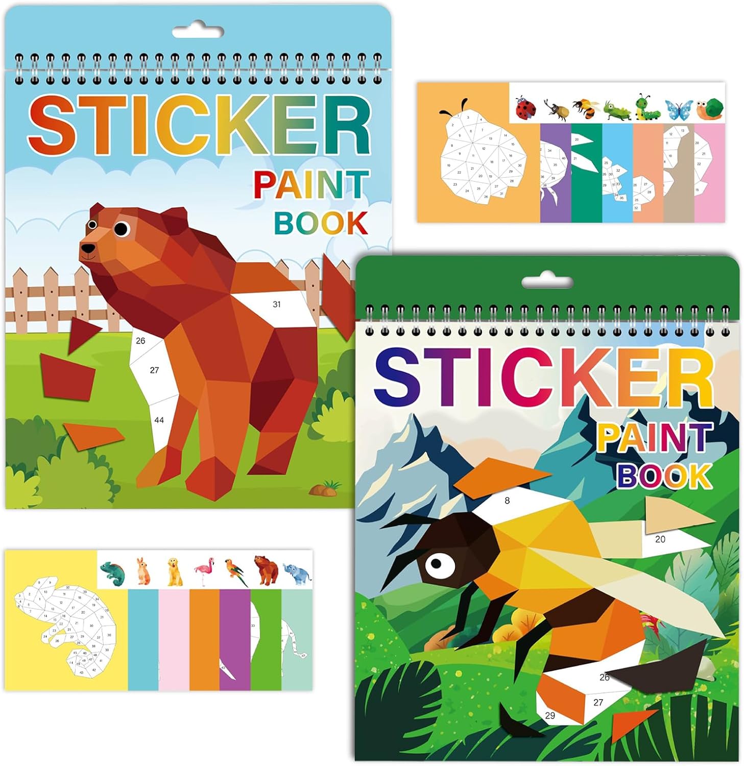 quiodok 2-Pack Sticker Books for Kids Ages 4-8 Animals Sticker Books by Number Sticker Painting Book for Kids' Creative Adventures at Home and While Traveling