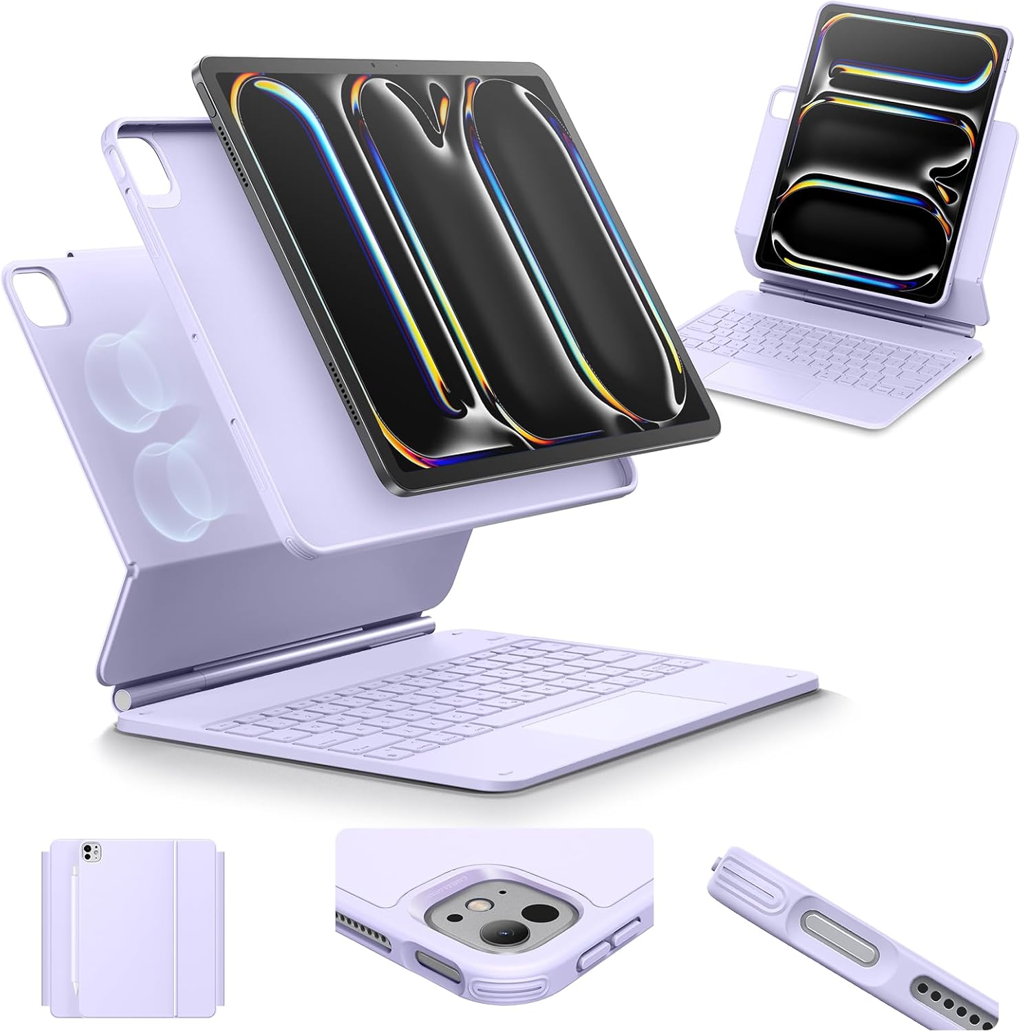 [Upgraded] ESR iPad Pro 13 Inch Case with Keyboard (M5/M4, 2025/2024), iPad Pro 13 Keyboard Case with Magnetic Stand, Portrait/Raised Modes for iPad Pro 13, Removable, Rebound 360 Series, Pirple