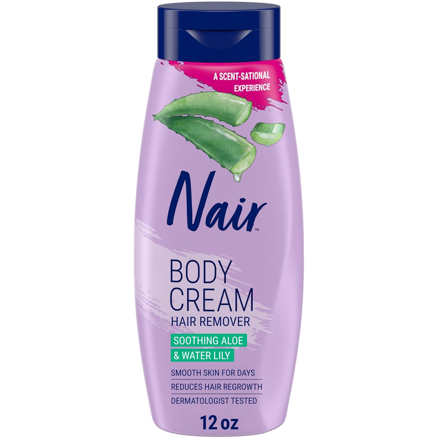 Nair Body Cream Hair Remover, Soothing Aloe and Water Lily, Dermatologist Tested Body Hair Removal Cream, with Evolved Ingredients, 12 Oz - Amazon Exclusive Size