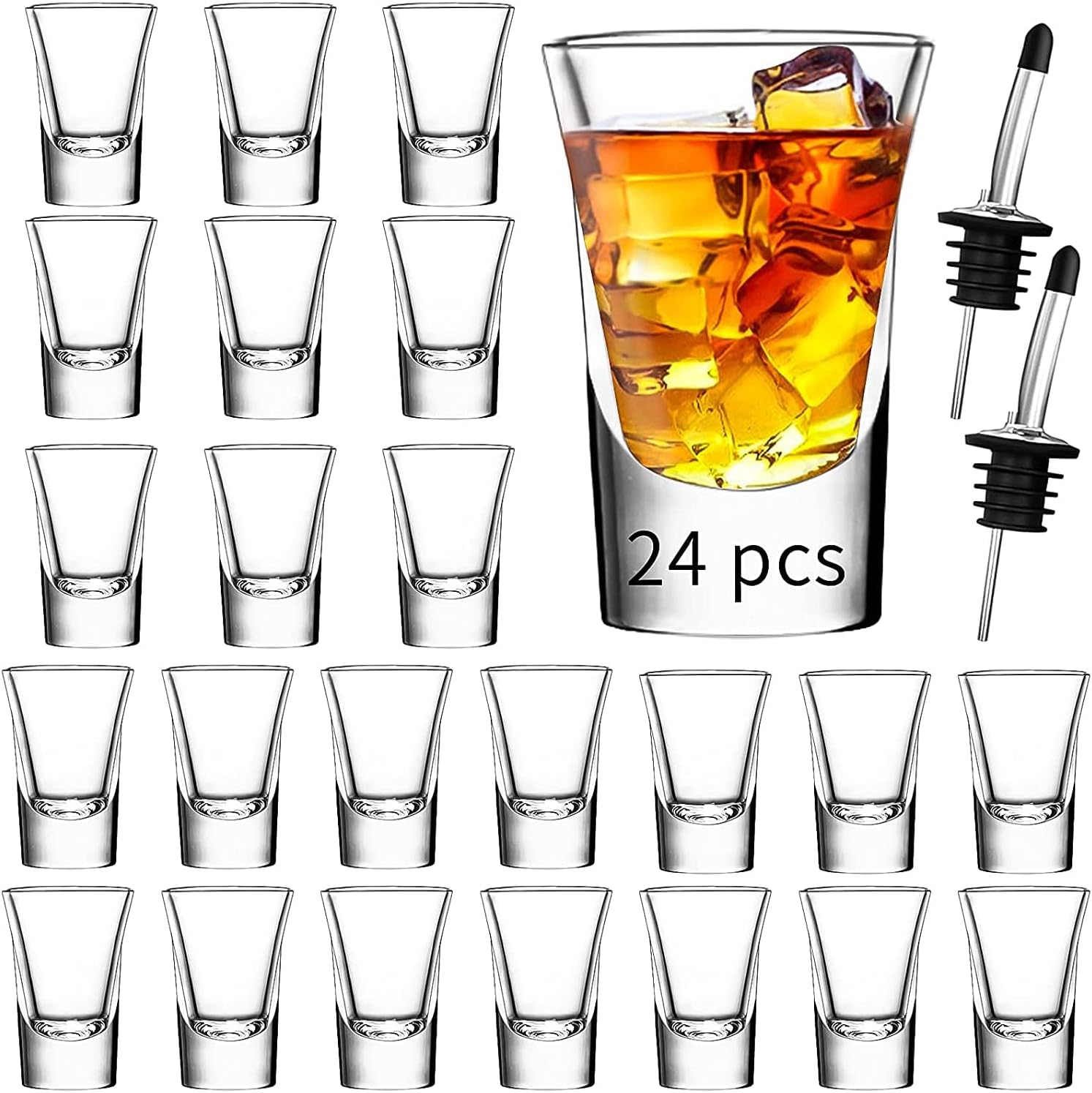 SuproBarware Shot Glasses Set of 24-1.2oz/35ml Clear Shot Glass with Heavy Base, Rock Shot Glasses Bulk for Cocktail, Vodka, Espressos, Liqueurs, Tequila and Desserts (24 Pack)