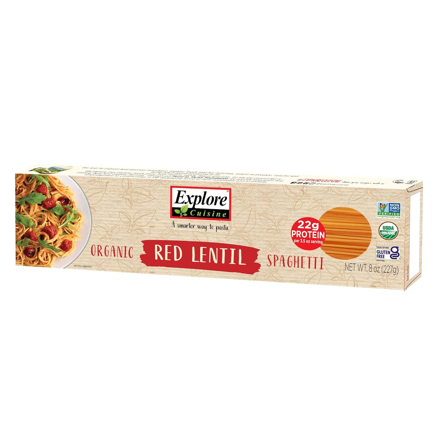 Explore Cuisine Organic Red Lentil Spaghetti - 8 oz -High in Plant-Based Protein, Gluten Free Pasta, Easy to Make - USDA Certified Organic, Vegan, Kosher, Non GMO - 4 Servings