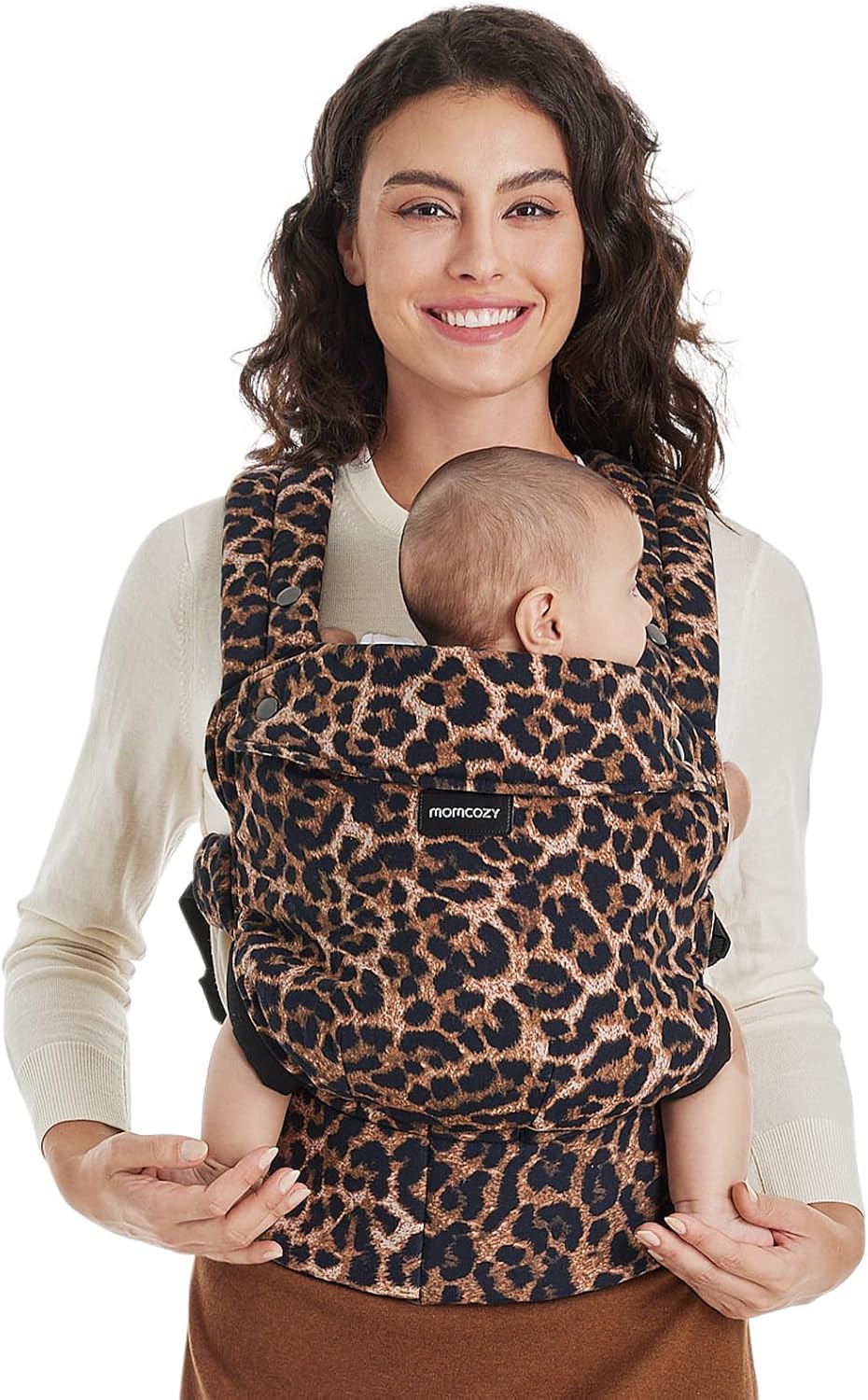 Momcozy Baby Carrier - Ergonomic, Cozy and Lightweight Carrier for 3-24 Months, Effortless to Put On, Ideal for Hands-Free Parenting, Enhanced Lumbar Support, Leopard