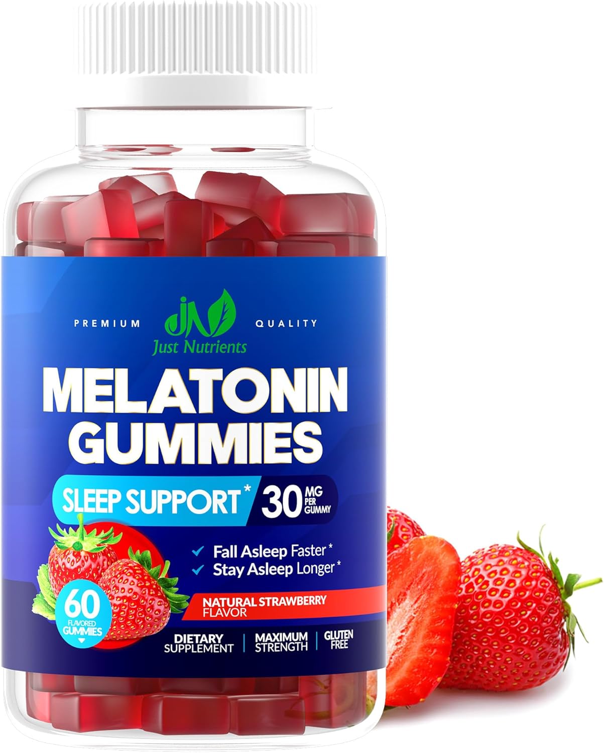 Melatonin 30mg Gummies for Adults (60 Servings) - Maximum Strength Sleep Support with 30mg of Melatonin Per Gummy - Gluten-Free, Sugar-Free, Non-GMO, 100% Vegetarian, Strawberry Flavor - 60 Gummies