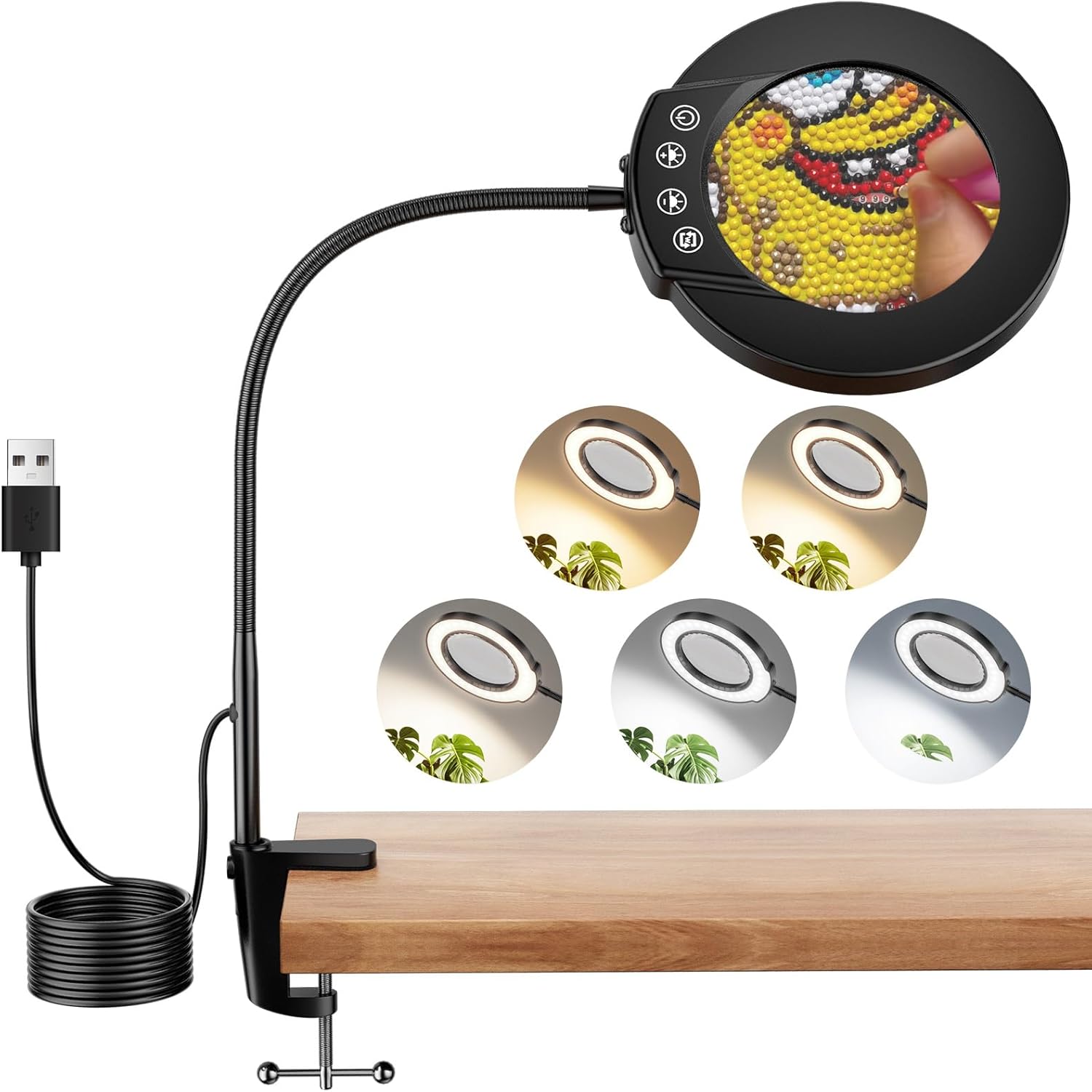 Nazano Magnifying Glass with Light and Stand, 10X Magnifying Lamp, 3 Adjustable Colour Modes Magnifier Lamps for Crafts Hobby Reading Painting Sewing Close Work