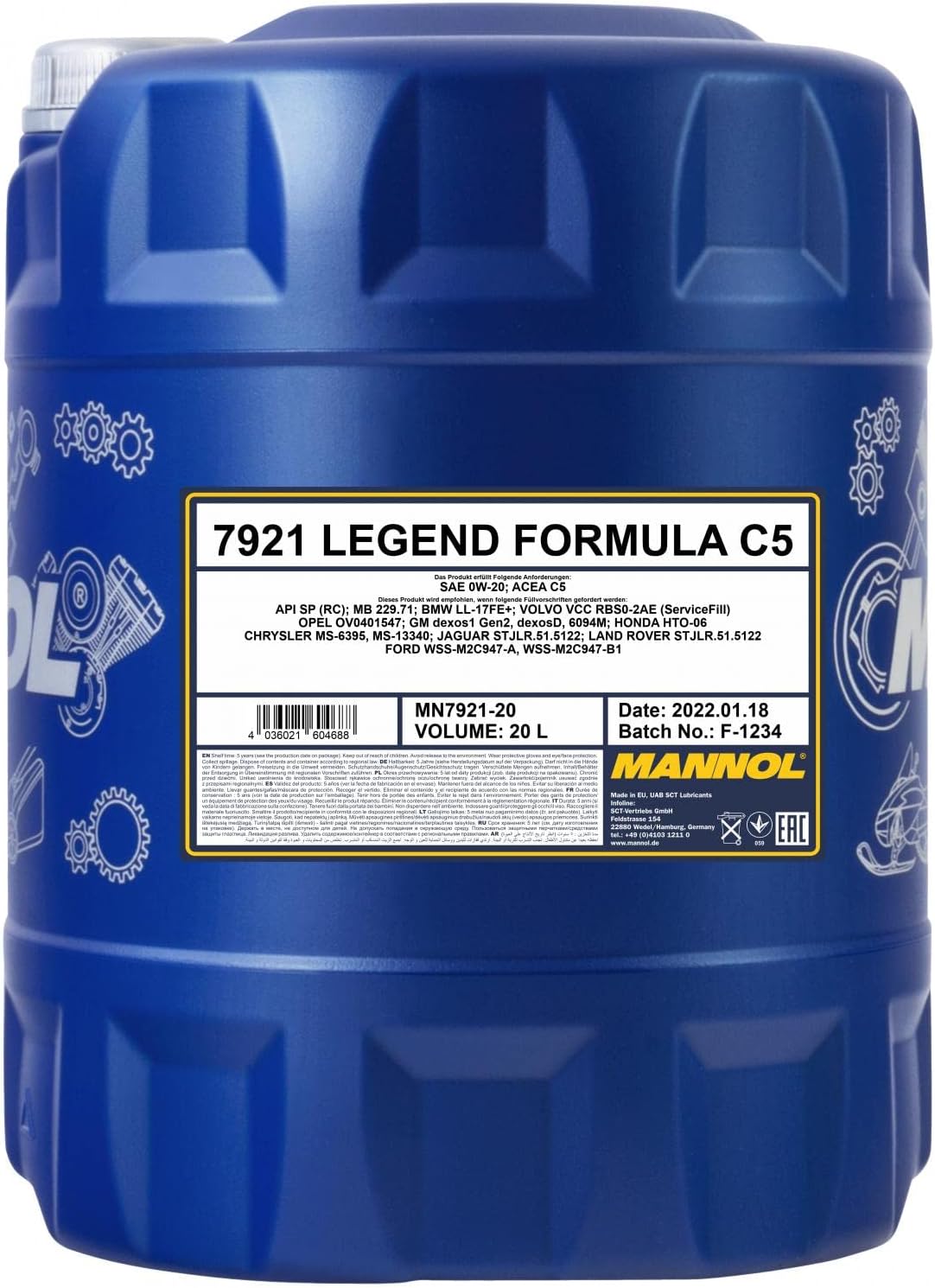 Mannol 20 Litres Legend Formula C5 0W-20 Engine Oil 7921 ACEA C5 Bi-Synthetic PAO And Ester Technology
