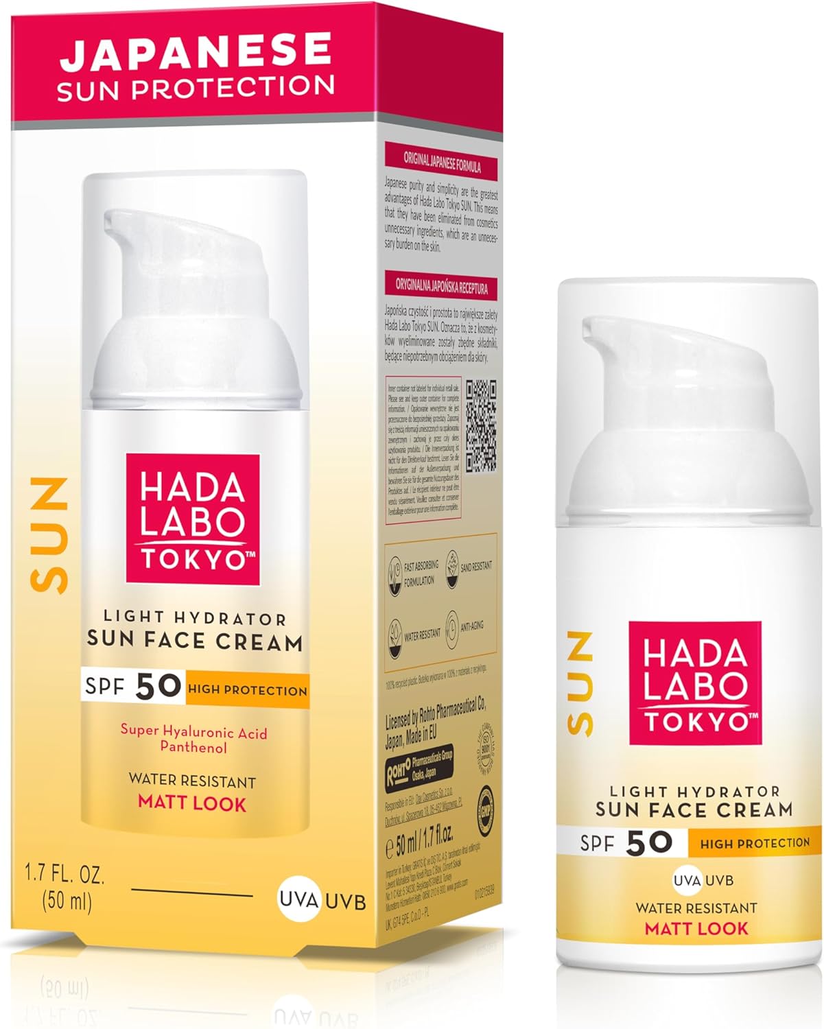 Hada Labo Tokyo - Light Hydrator Sun Face cream with Super Hyaluronic Acid, SPF50, Matt Look, 50 ml Bottle (Pack of 1)