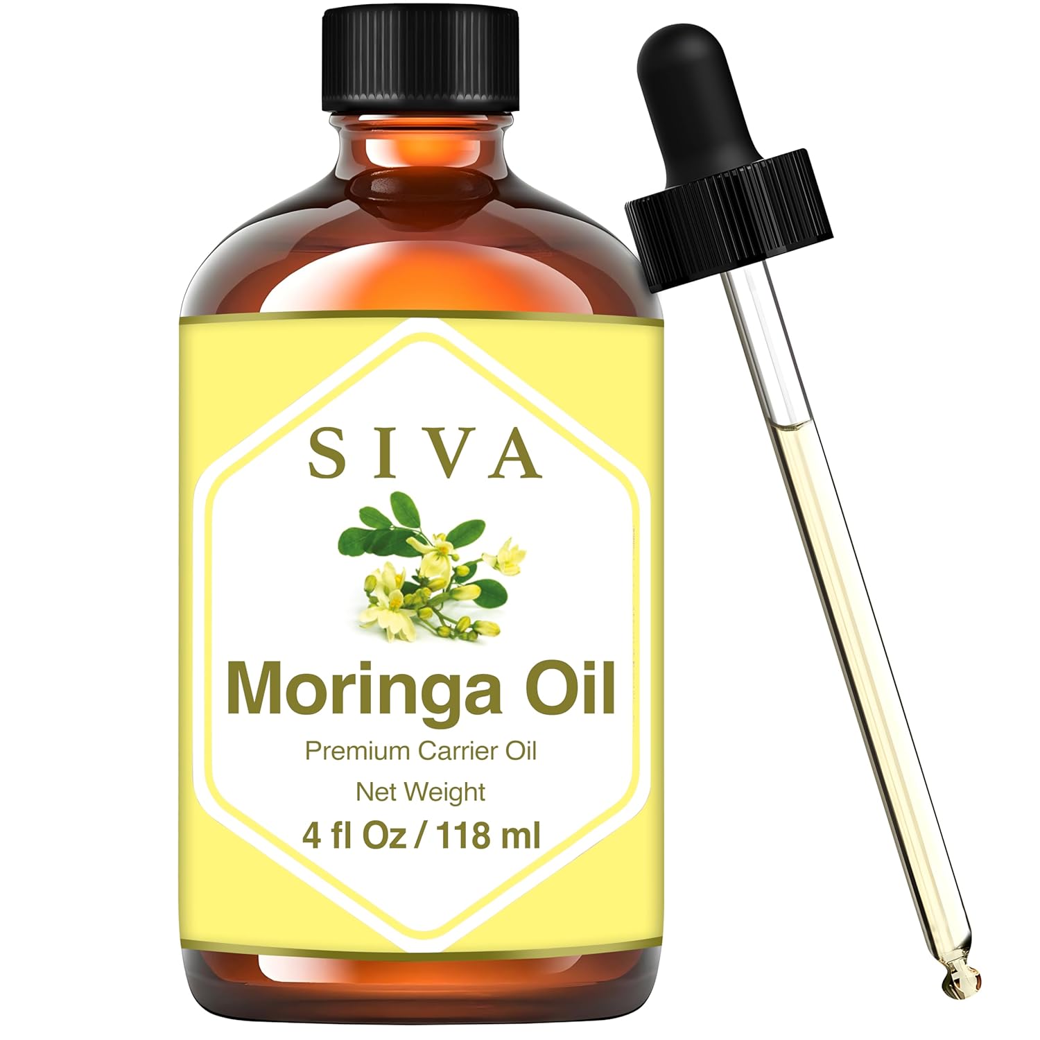 SIVA Moringa Carrier Oil 4oz (118 ml) Premium Carrier Oil With Dropper For Skin Care, Hair Care, Scalp Massage & Body Massage