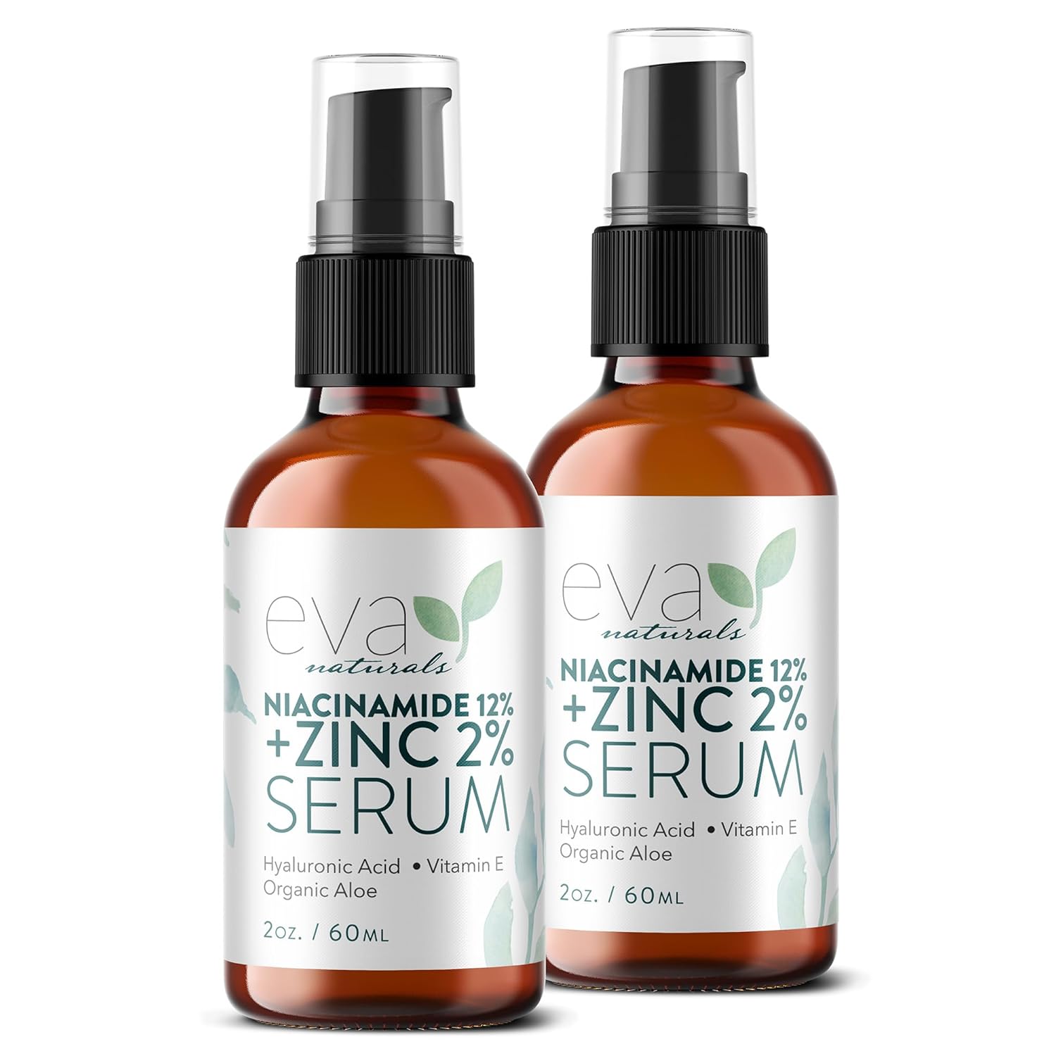 12% Niacinamide Serum for Face + Zinc PCA - Vitamin B3, 2% Zinc PCA and Hyaluronic Acid Serum Known to Even Skin Tone, Shrink Pores, Pump Fine Lines, Reduce Oil, and Hydrate, 2 Oz (2 Pack)
