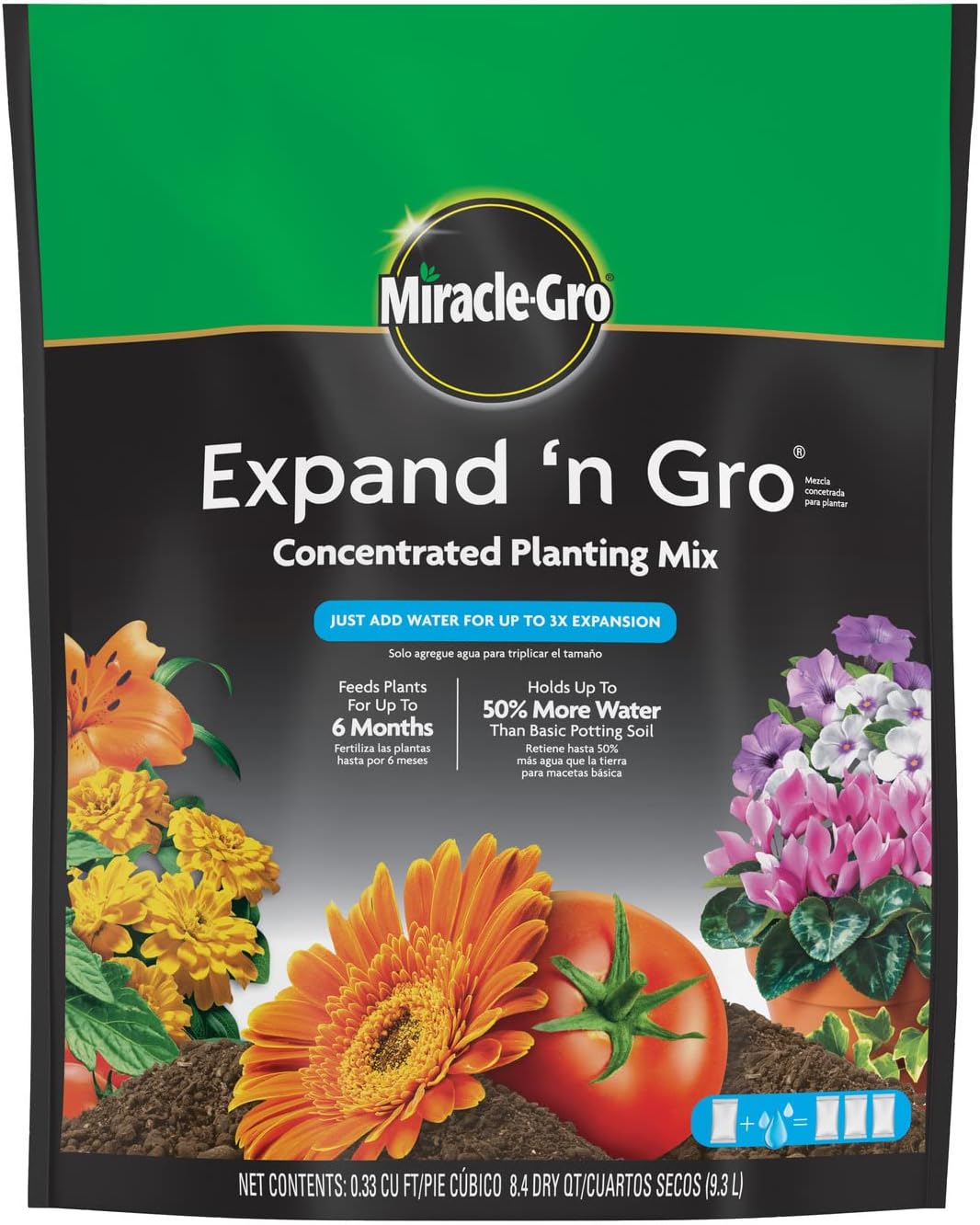 Miracle-Gro Expand 'n Gro Concentrated Planting Mix, Just Add Water for up to 3X Expansion, For Container and In-Ground Use, .33 cu. ft. Expands up to 1 cu. ft.