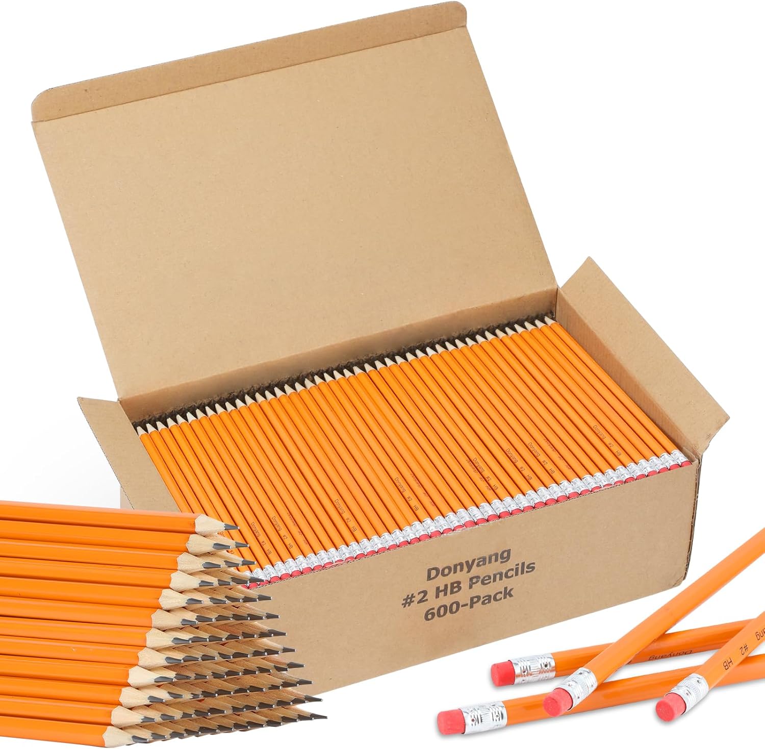 Donyang 600 Pack #2 HB Pencils Bulk, Pre-Sharpened with Erasers, Teacher Supplies Office Essentials Accessories, Number 2 HB Yellow Pencils for Writing, Drawing and Sketching