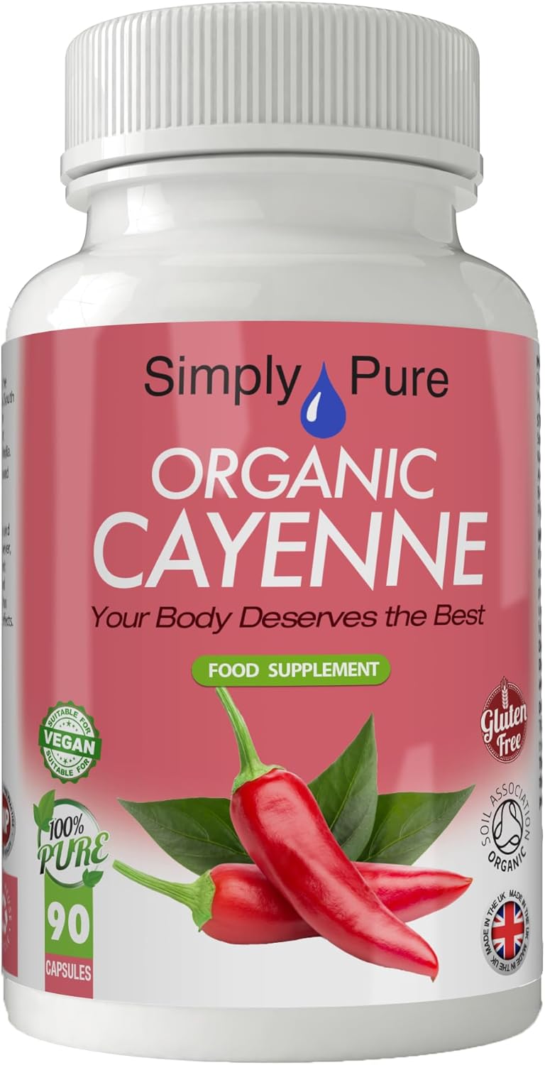 Simply Pure Organic Cayenne | Inflammation, Heart Health & Metabolism | 500mg Capsules x 90 | 100% Pure Soil Association Certified | Gluten Free | GM Free | Vegan