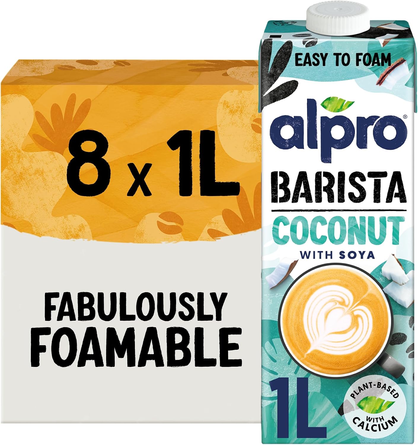 Alpro Barista Coconut Drink - Plant-Based Long Life Dairy Free & Lactose Free - Great for Coffee Foam - 1L (Pack of 8)
