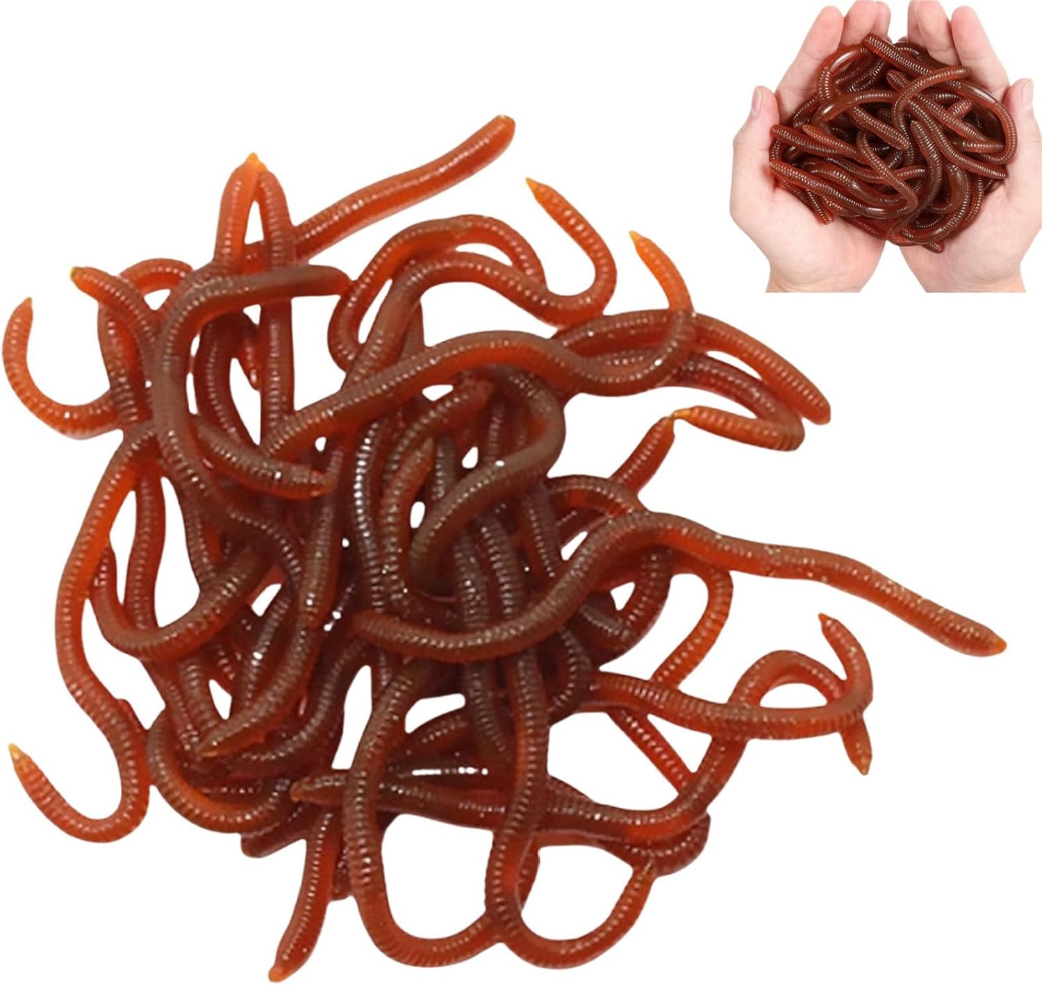 HIVETZ 50PCS Realistic Stretchy Earthworm Scary Props, Soft Stretchy Toys, Plastic Worms, Worm Prank Trick Toy, Suitable for April Fools Day