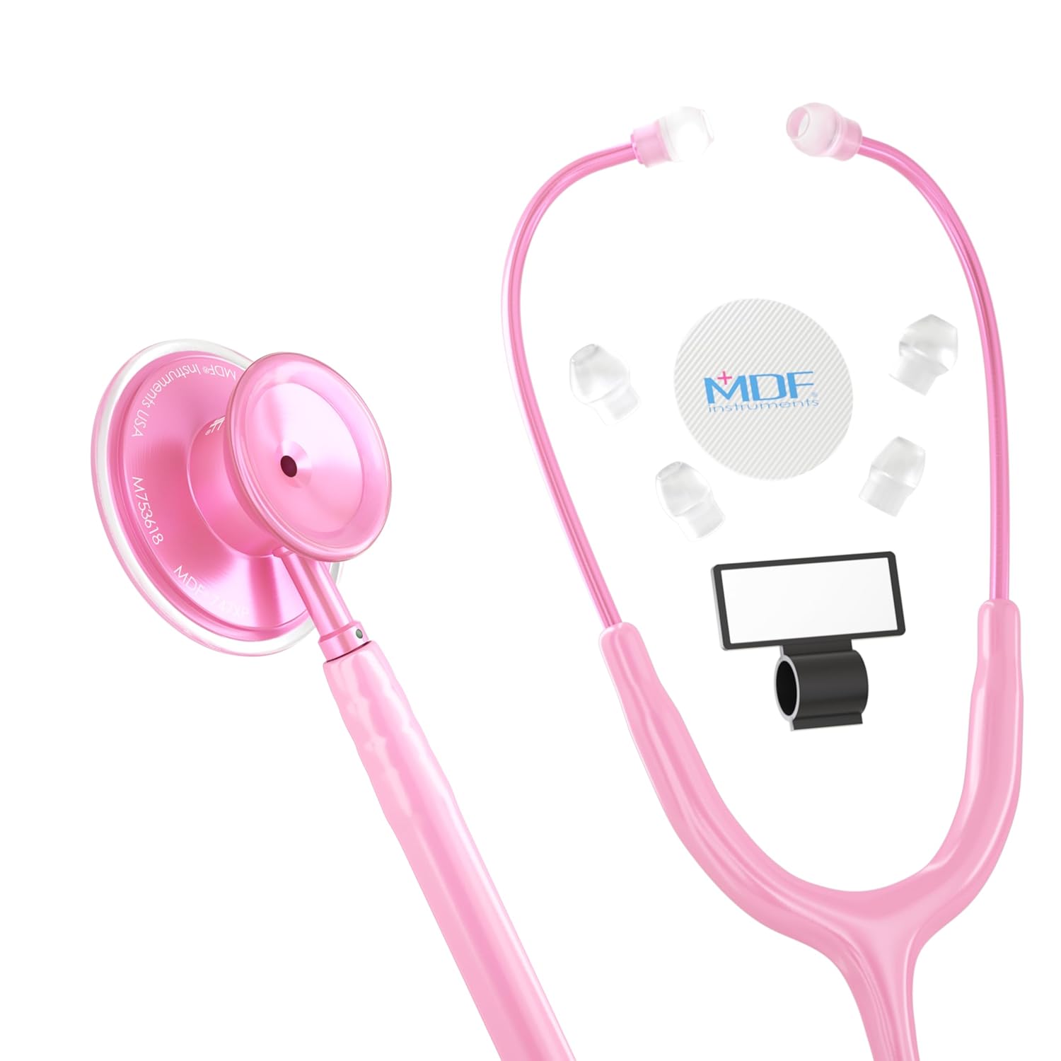 MDF Instruments, Acoustica Lightweight Stethoscope for Doctors, Nurses, Students, Home Health Use, Adult, Dual Head, Pink Tube, Pink Pinkore Chestpiece-Headset, MDF747XPPO01