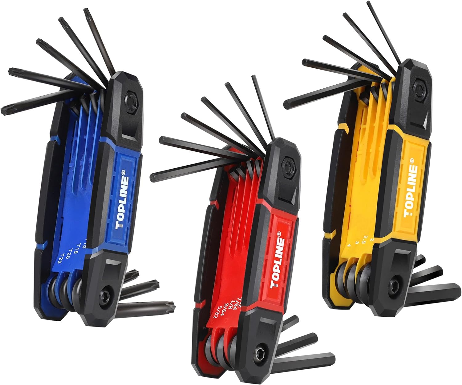 Topline 25-Piece Folding Allen Wrench Set, SAE, Metric, Torx Hex Key Set Included, 3 Pack Portable Allen Key Set for Basic Home Repair and General Applications