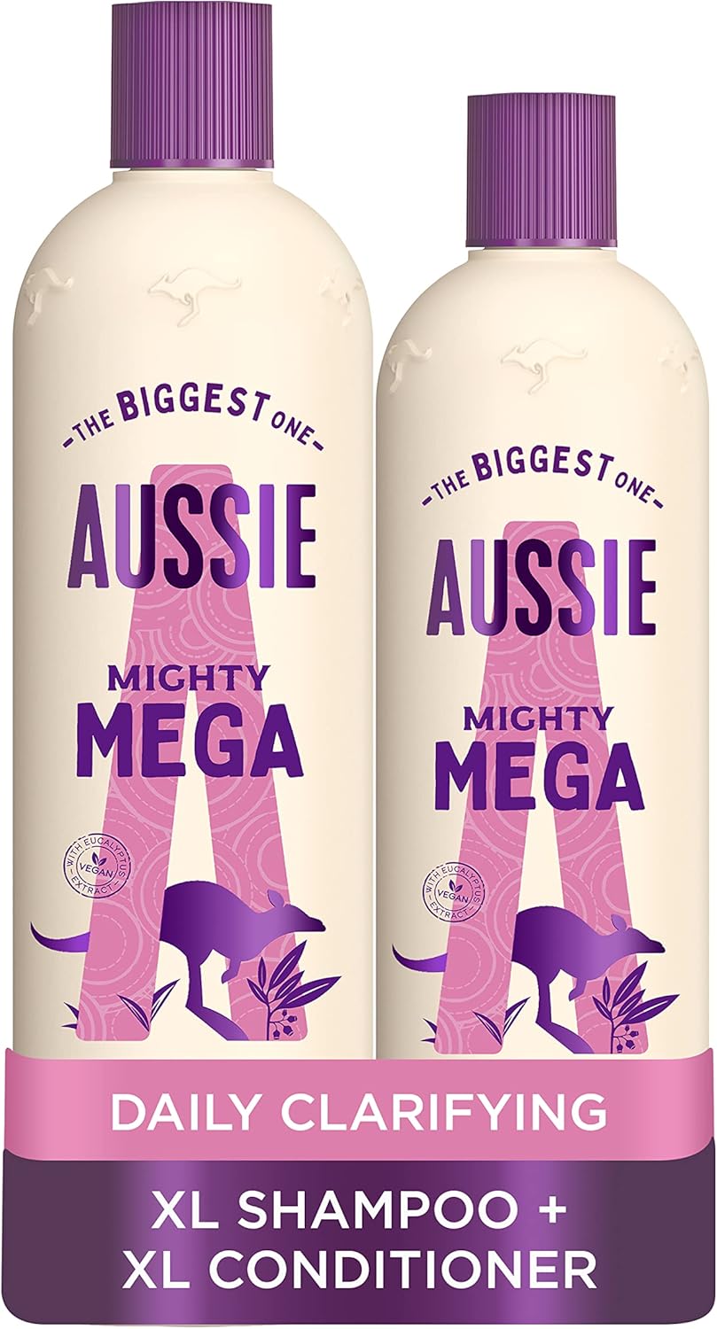 Aussie Mega Shampoo and Conditioner Set, Hair Care for Dry Damaged Hair, Vegan Shampoo and Conditioner, Silicone Free, XL Value Pack, 1145ml, Pack of 2