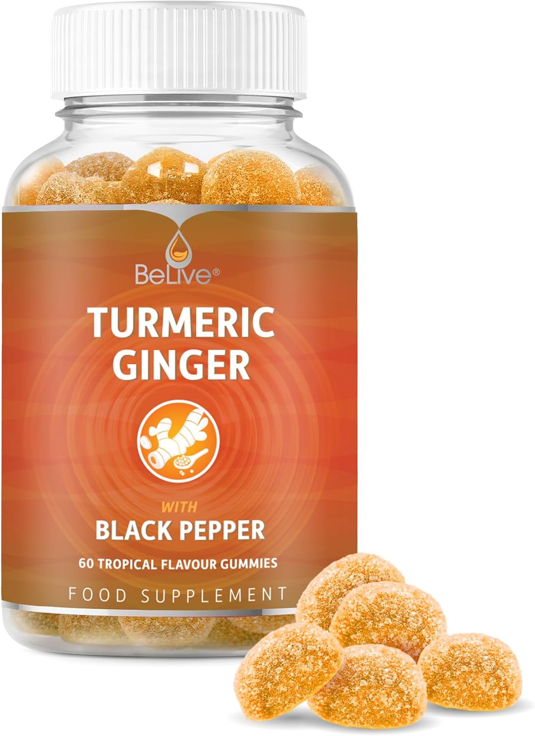 Turmeric Vitamin Supplement Gummies with Ginger & Black Pepper | Supports Joint Pain & Anti-Inflammatory Response | Active Ingredient 300mg Curcumin Extract | Vegan | Tropical Flavour (60 Count)