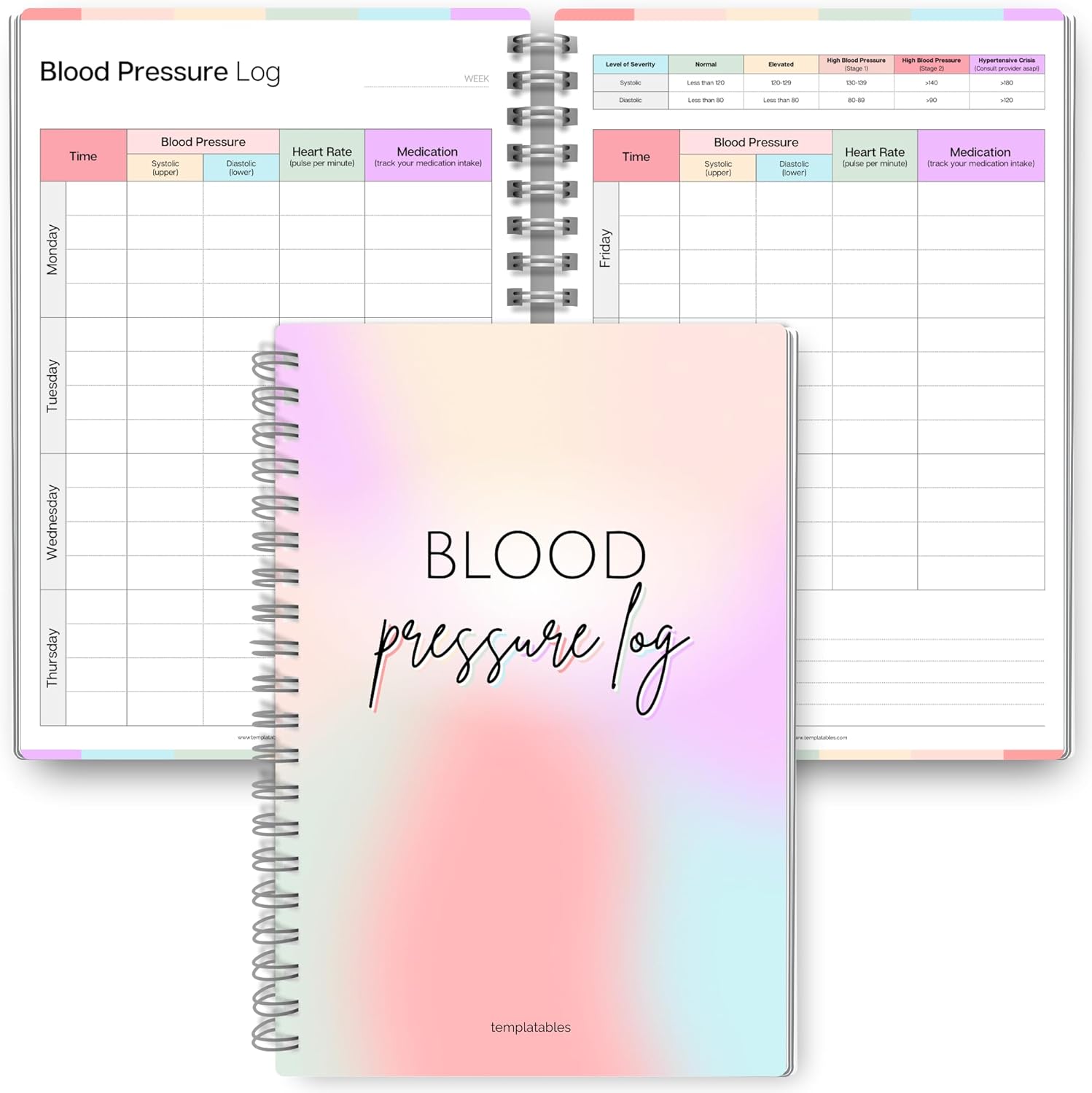 Daily Blood Pressure Log Book | Wire-Bound Journal to Track Blood Pressure, Heart Rate, and Medication | Soft Touch Pastel Cover with Blood Pressure Chart | 120gsm Paper | A5 (5.8" x 8.3") Colorful
