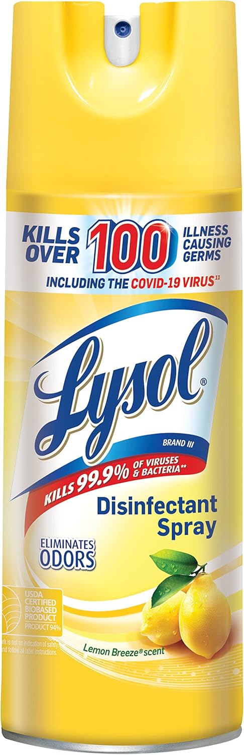 Lysol Disinfectant Spray, Sanitizing and Antibacterial Spray, For Disinfecting and Deodorizing, Lemon Breeze, 12.5oz