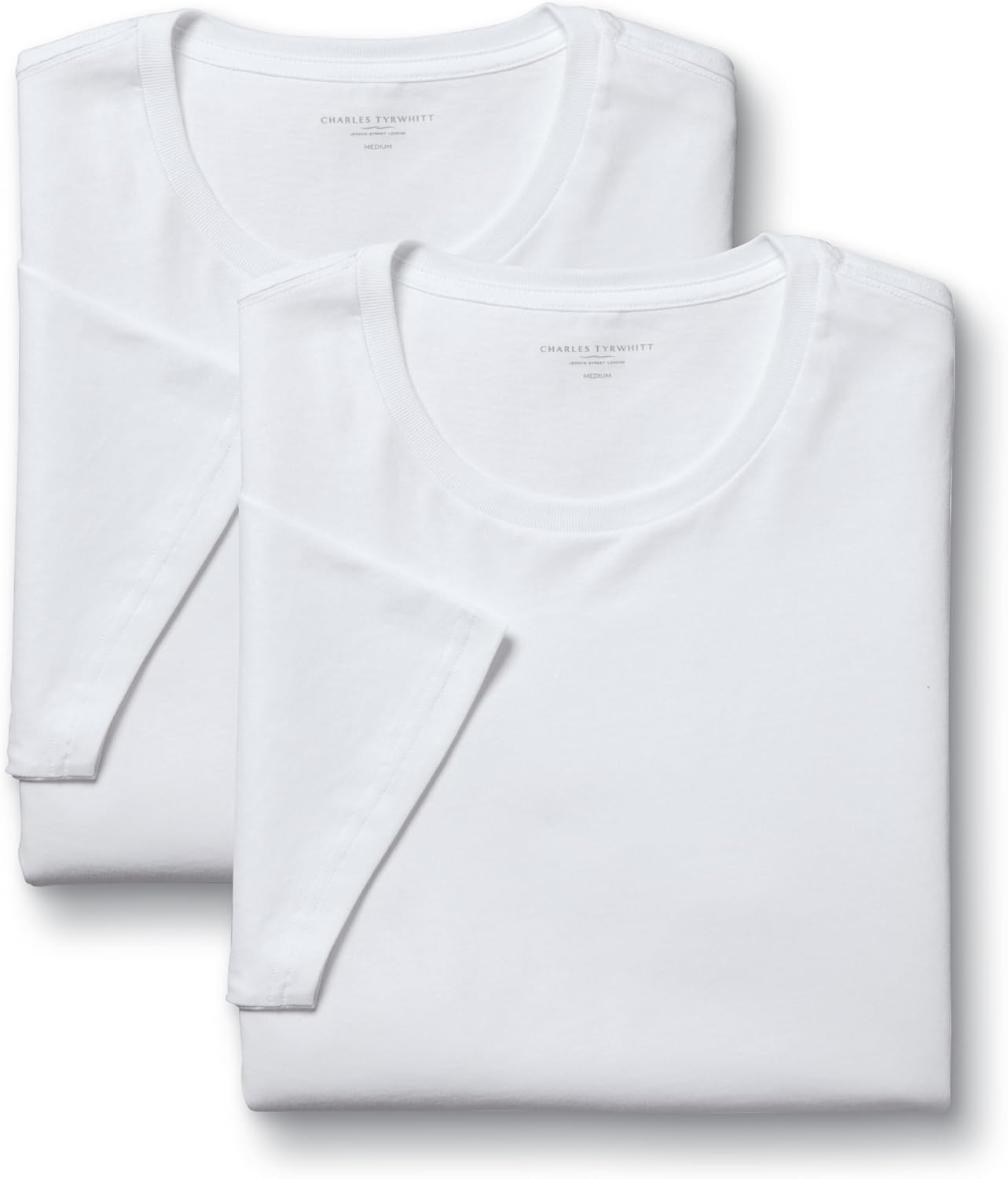 Charles Tyrwhitt Men's White T-Shirts - 100% Pima Cotton Crew Neck - 2 Pack Soft & Breathable Undershirts for Men - Luxury Cotton T Shirts for Everyday Wear & Layering