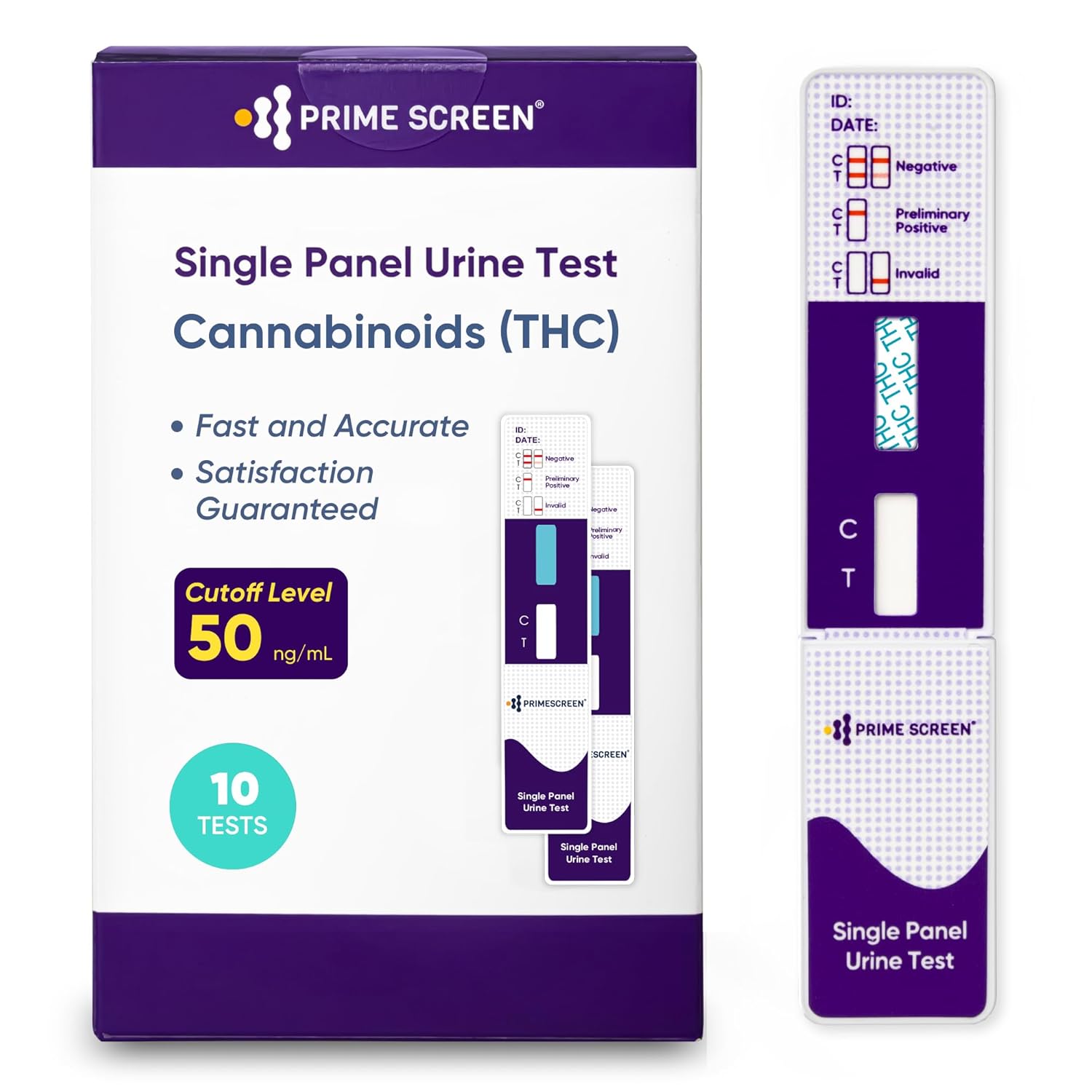 [10 Pack] Prime Screen THC Marijuana Drug Test Kit - Medically Approved Urine Drug Screening Test - Detects Any Form of THC Cannabis - WDTH-114