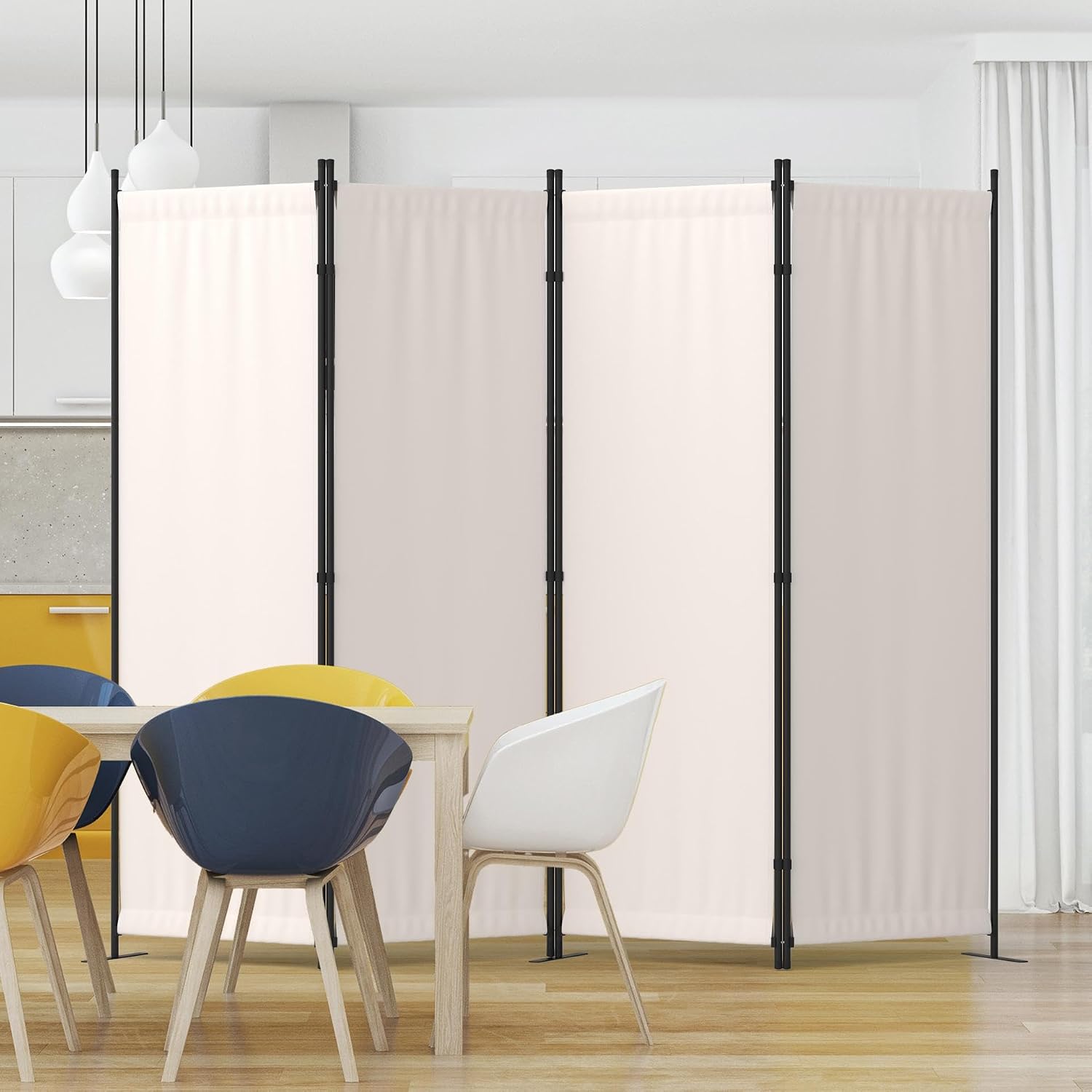 Room Divider 4 Panel Folding Privacy Screen w/ 3 Wide Feet
