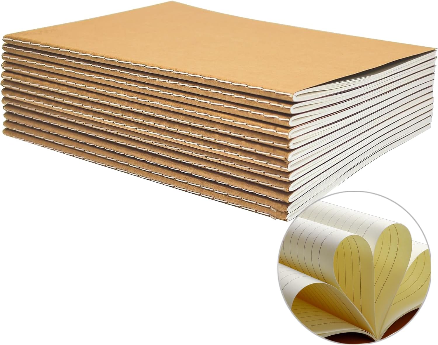 YBCPACK 12 Pack Lined Notebooks Kraft Brown Cover Journal Notebook for Students, Travelers, Office - Memo Diary Subject Notebooks - A5 Size, 8.26”x5.5”, 60 Lined Pages/30 Sheets
