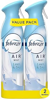 Febreze Air Mist Air Freshener Spray, Odor-Fighting Room Spray, Air Fresheners for Home and Bathroom and Kitchen, Aerosol Can, Linen & Sky Scent, 8.8oz, 2 Count