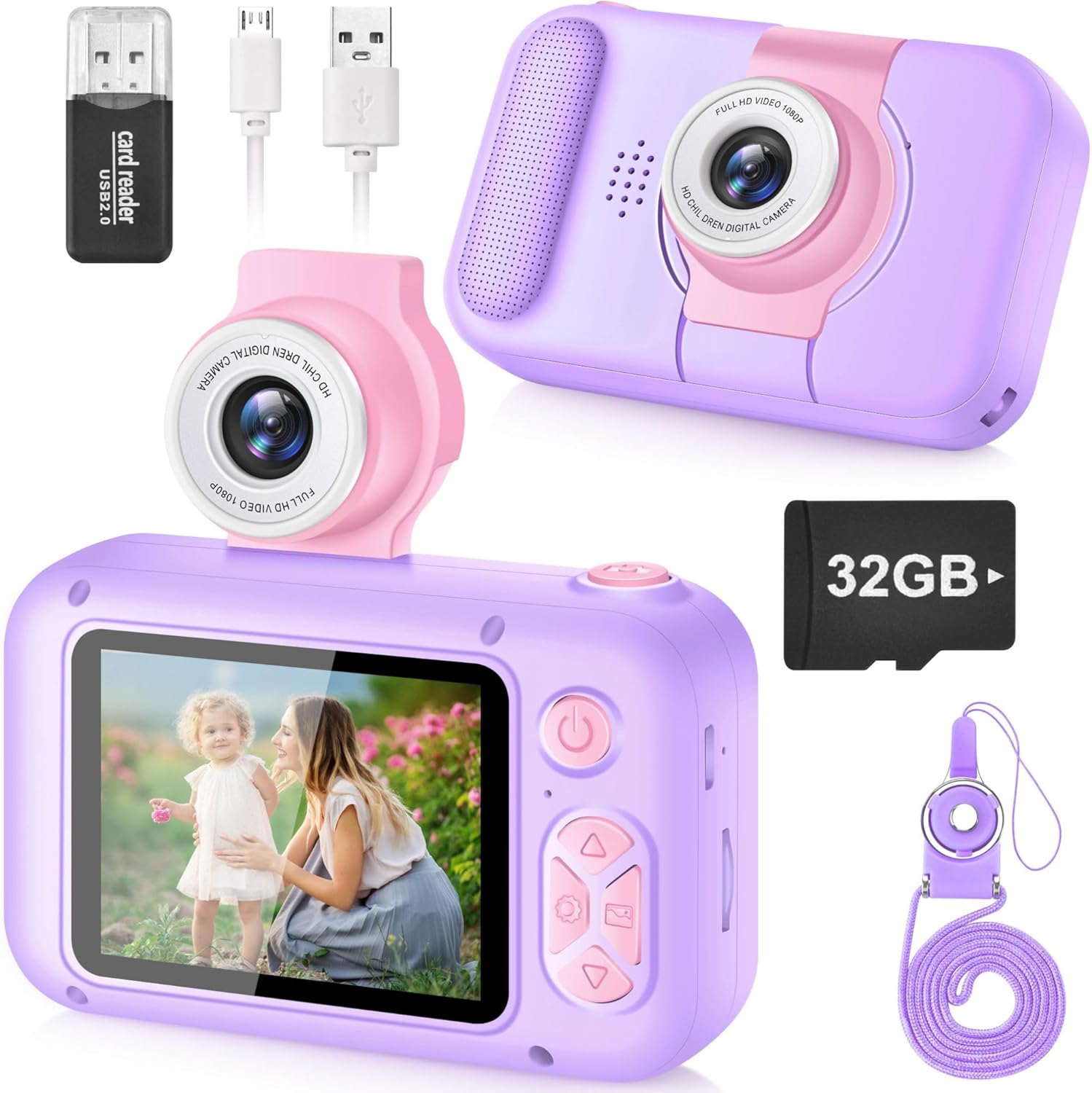 ARNSSIEN Kids Camera Toy for 3 4 5 6 7 8 9 10 11 12 year old Girls/Boys,Kids Digital Camera for Toddler with 180°Flip Lens&2.4in IPS Screen,Birthday Festival Present Toy for Girls/Boys,32 GB Card,X101