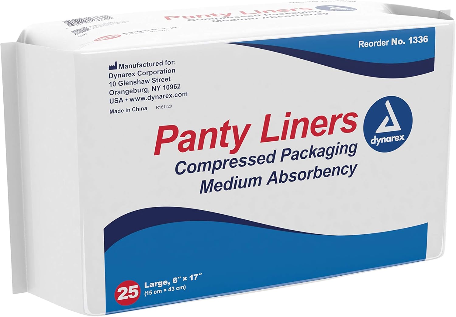 Dynarex Panty Liners With Adhesive Tab, 6" X 17", 250 Count