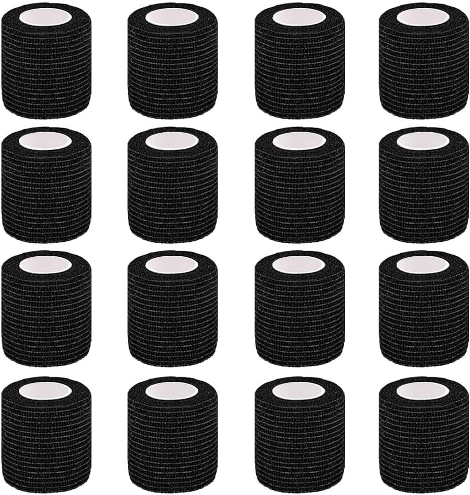 Clooflar 16 Pack Self Adhesive Cohesive Bandage, 5cm x 4.5m Black Elastic Football Sock Tape for Sports, First Aid Medical and Vet Wrap, Grip Tape