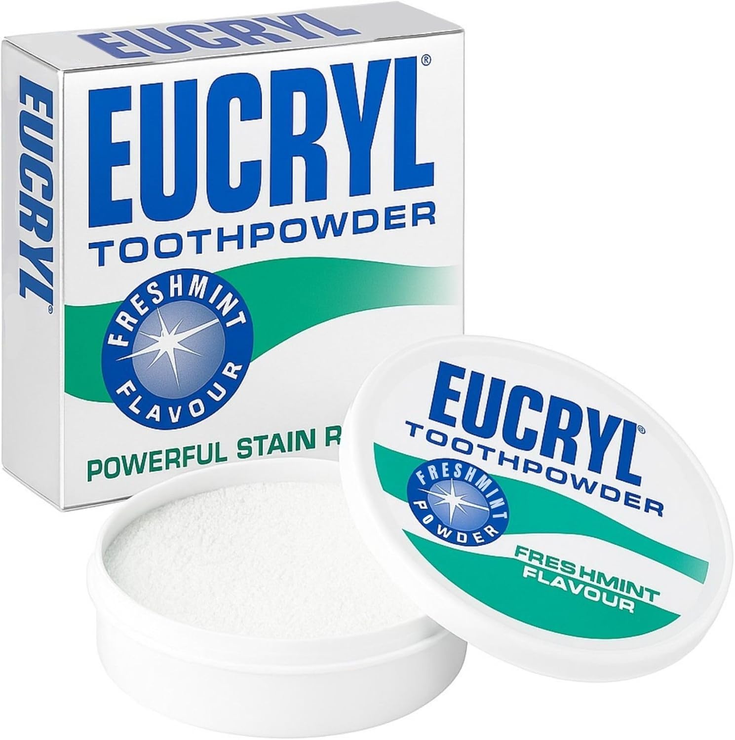 Eucryl Freshmint Toothpowder, Tooth Whitening Powder, Powerful Stain Remover, For Tobacco, Tea, Coffee & Wine Stains, Unique Polishing Action, 1 x 50g
