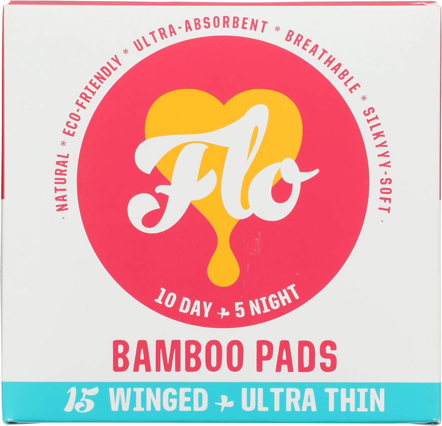 FLO Organic Bamboo Sanitary Towels with Wings – Ultra-Thin, Soft, Absorbent Period Pads for Leak-Proof Protection – 10 Day & 5 Night Combo Pack