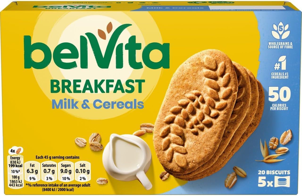 Belvita Breakfast Biscuits Cereals & Milk, Nutritious Morning Treat, (5 x 45 g) (Pack of 10) Total 200 Biscuits