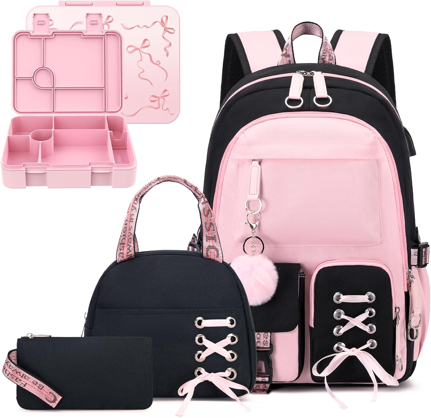 ACESAK Kids School Backpack for Girls, 4-In-1 Bookbag Backpack Daypack Set with 43OZ Bento Lunch Box, Lunch Bag for Girls Kids Teen Elementary Middle School Student, Girl Backpacks for Schools