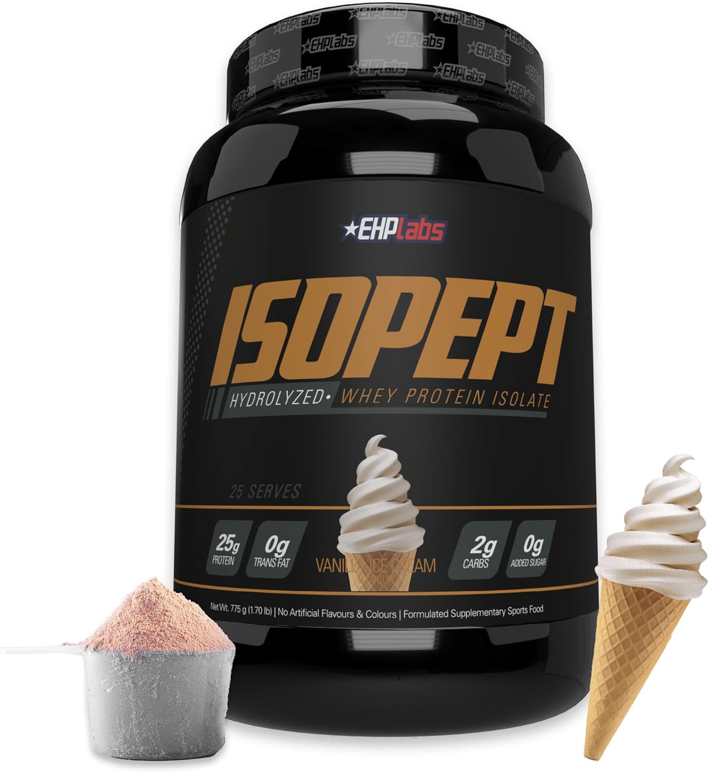 EHP Labs ISOPEPT Hydrolyzed Whey Protein Powder - 100% Whey Protein Isolate & Hydrolysate, 27g of Protein, Non-GMO, Gluten Free, Fast Absorbing, Easy Digesting, 27 Serves (Vanilla Ice-Cream)