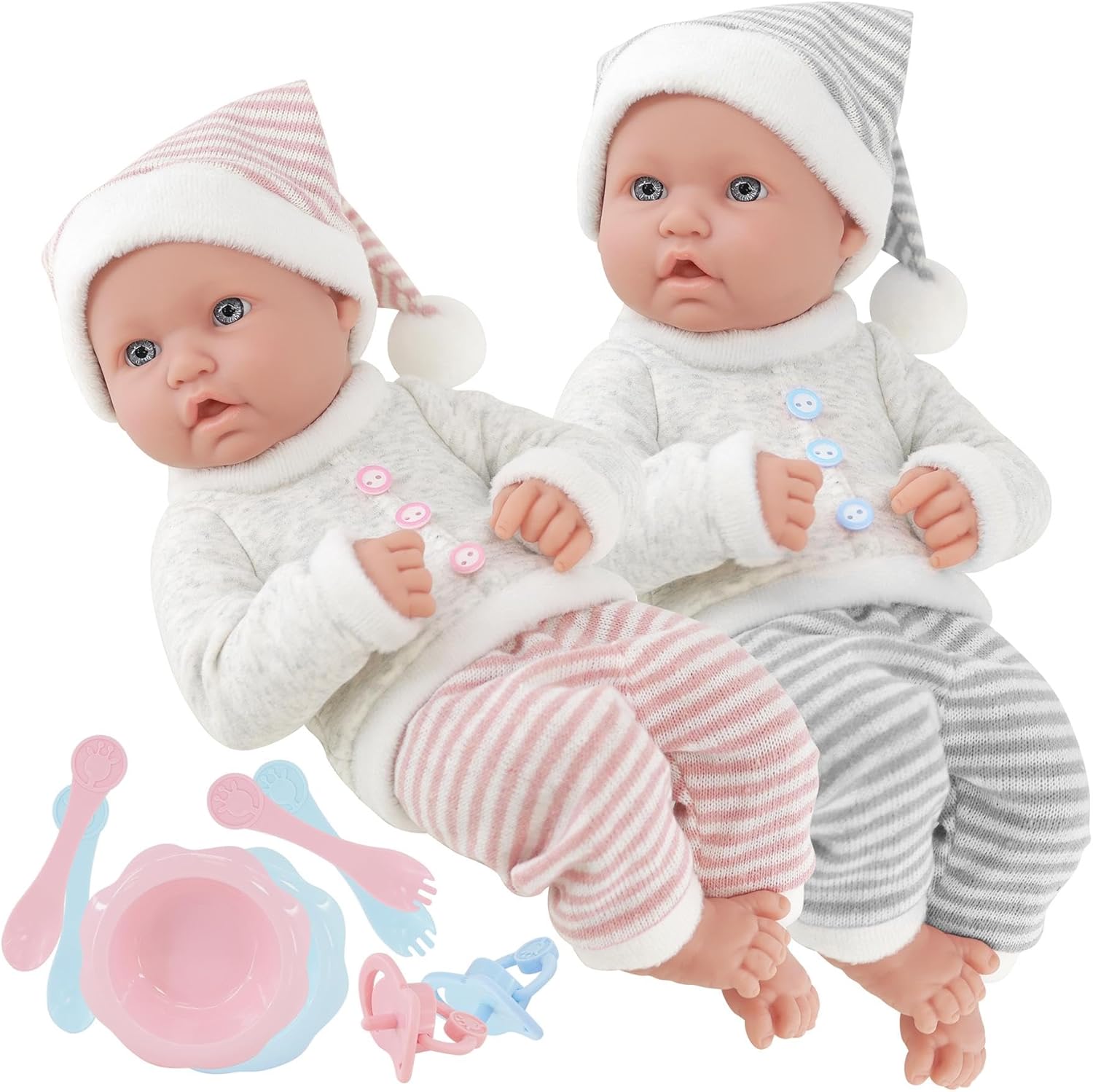 Bibi Doll Twin Baby Dolls Boy and Girl Dolls with Dummies Feeding Set Kids Role Play Toys Baby Doll Accessories Babies Gift Set