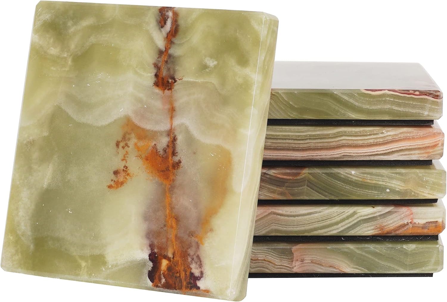 Radicaln Marble Coasters for Drinks 3.5 Inches Warming Coffee Set of 6 Handmade Green Onyx Square Coaster Plates for Kitchen - Ideal Pot Drinks Tea Coaster Plates