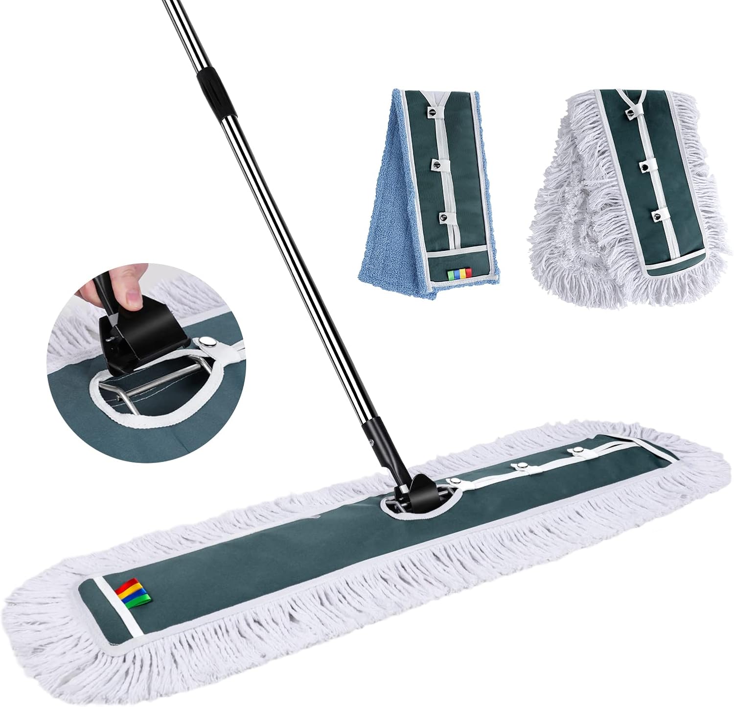 Myiosus Industrial Mop, 105cm Wide Large Flat Mop with Microfiber & Cotton Pad, Heavy Duty Dust Sweeper Mops for Cleaning Office Garage Mall Hotel Commercial Home Floors
