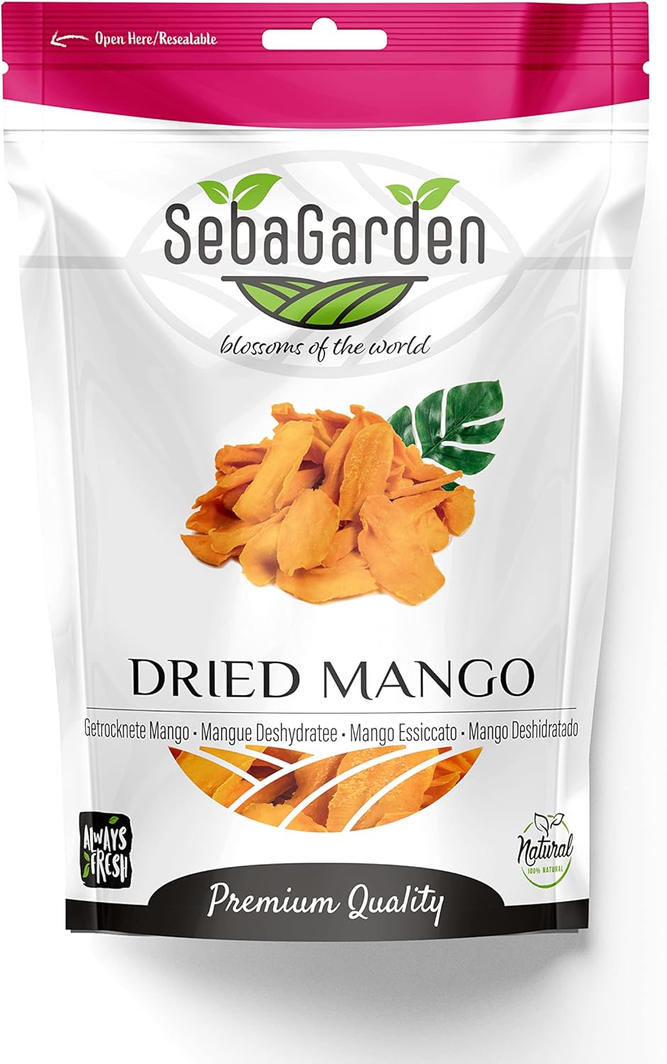 Seba Garden Dried Mango Slices 1kg- Choose Great, Big Strips, No Artificial Coloring, South African Dried Mango Strips- Ziplock Bag