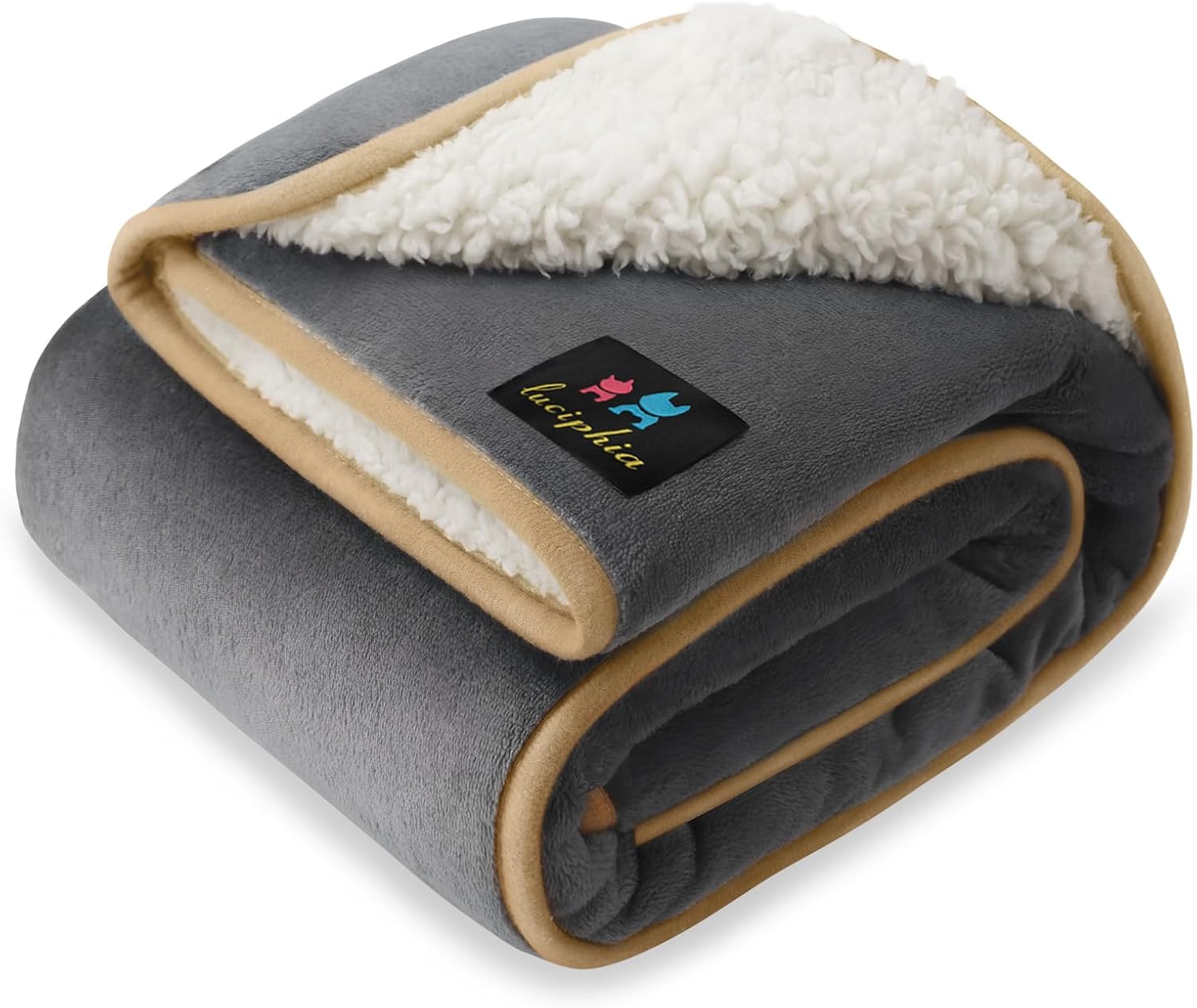 Luciphia Waterproof Pet Blanket, Liquid Pee Proof Dog Blanket for Sofa Bed Couch, Reversible Sherpa Fleece Furniture Protector Cover for Small Medium Large Dogs Cats, Grey+Beige Small（40" x 28"）