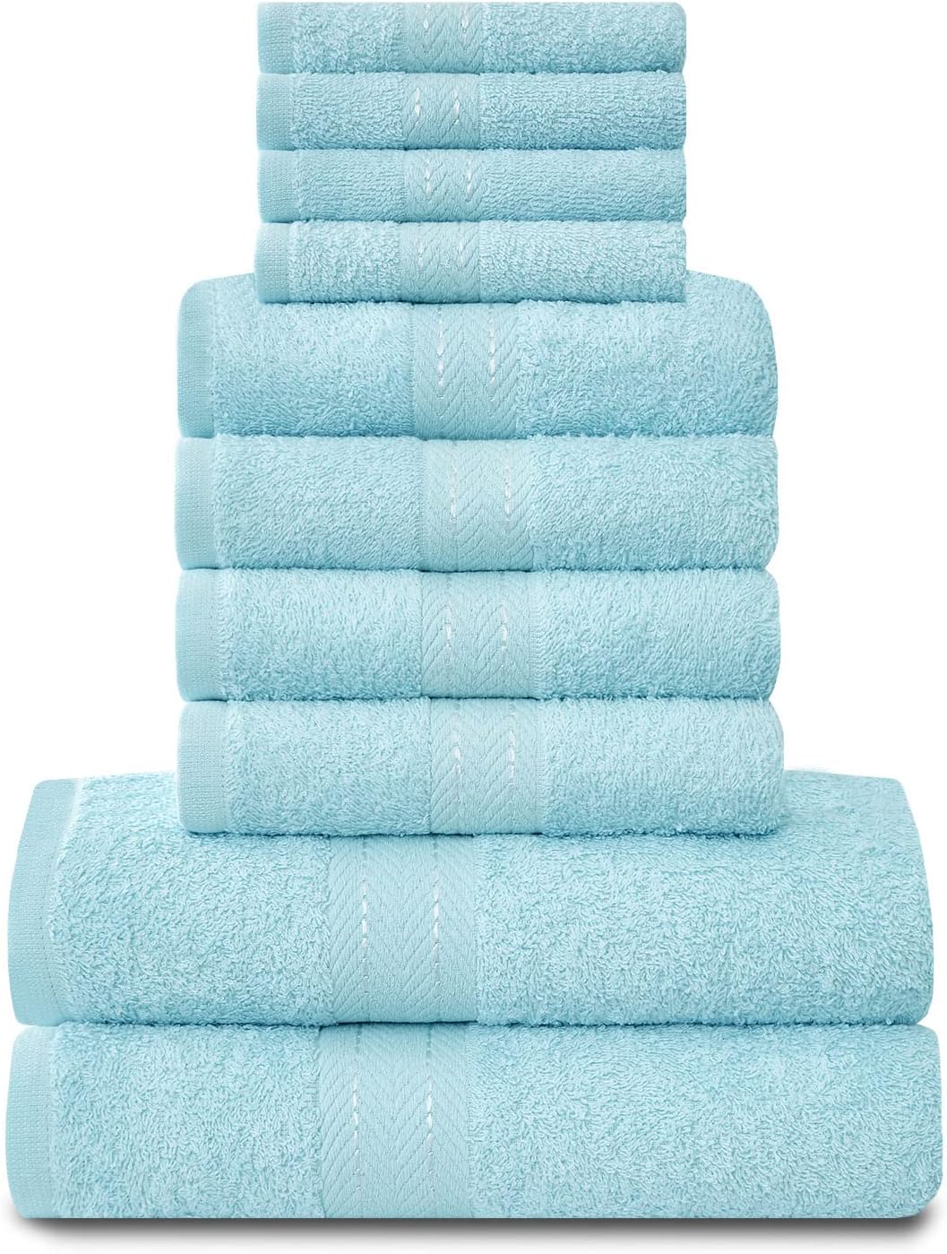 GC GAVENO CAVAILIA Towels Family Bale Set - 10 Piece 100% Egyptian Cotton, 4x Face 4x Hand 2x Bath Towel, Premium Quality Highly Water Absorbent Bathroom Accessories, Machine Washable, Aqua, 544630