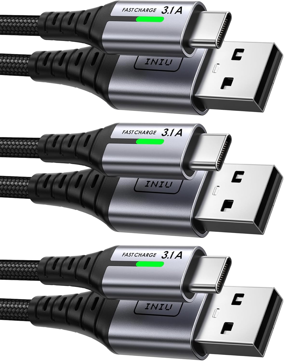 INIU USB C Charger Cable, [3 Pack 0.5+2+2m] USB A to USB C Cable 3.1A Fast Charging, Braided Phone Charger Type C Cable for iPhone 16 15 Samsung Galaxy S23 S22 Switch PS5 Huawei Google Pixel etc.
