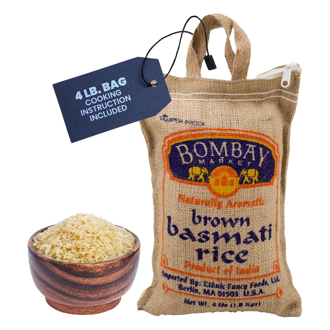 Bombay Market Brown Basmati Rice - Aromatic & Nutty Flavor Basmati Rice - Long Grain Rice Basmati (4 Pound Bag)