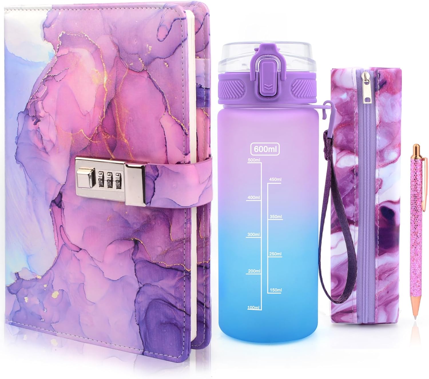 Gifts for Girls 8 9 10 11 12 13 Year Old, Secret Diary for Girls Water Bottle, Birthday Gifts Presents for Girls Age 7-14, Diary with Lock for Girls Teenager, Lockable Journal Notebook Pen to School