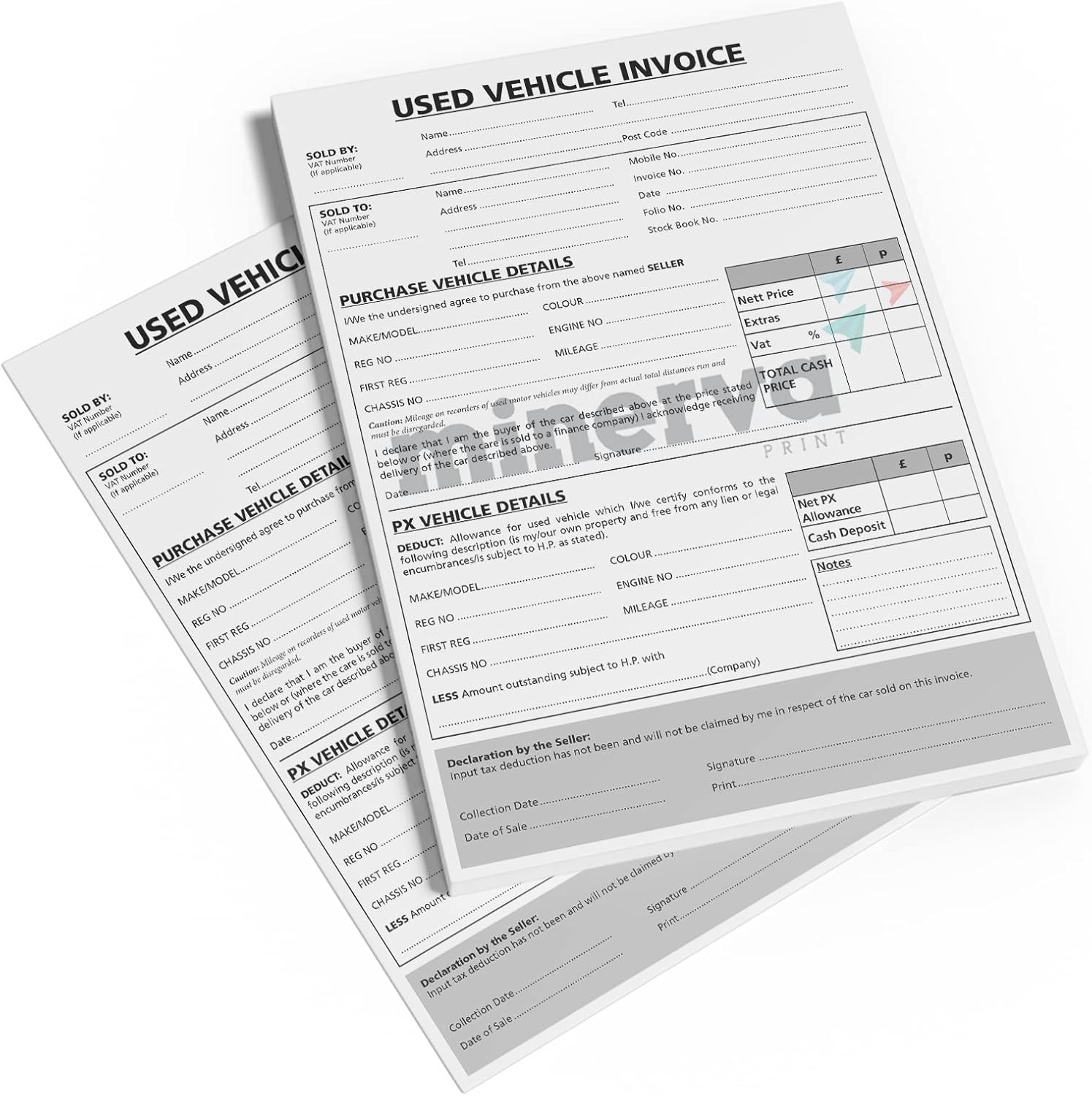 Used Car Vehicle Sales Invoice Receipt NCR Pad - Buying & Selling Motor Trade - A4 Size
